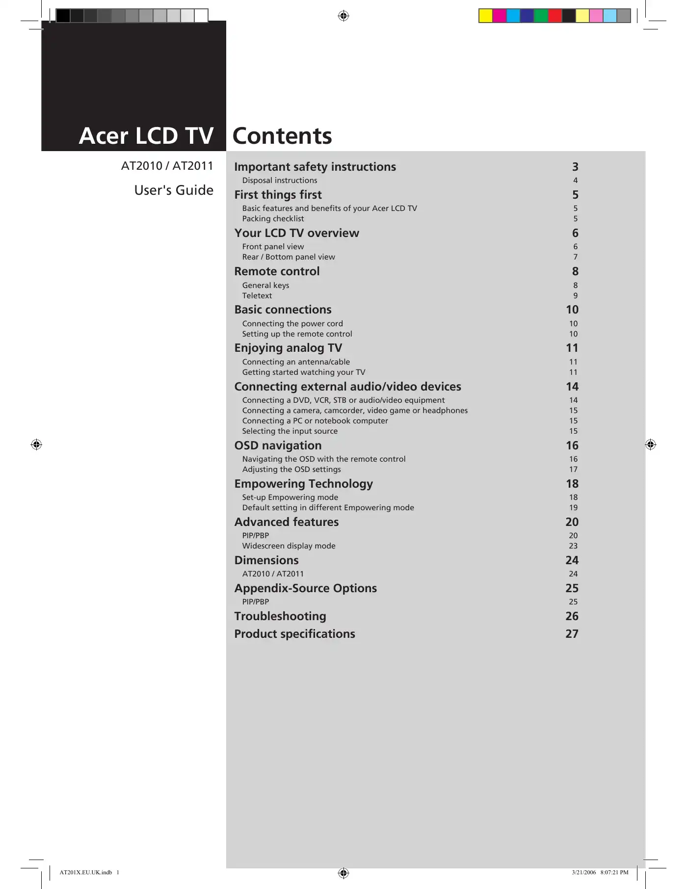Acer AT2010 User Manual Manual pdf 1 page image