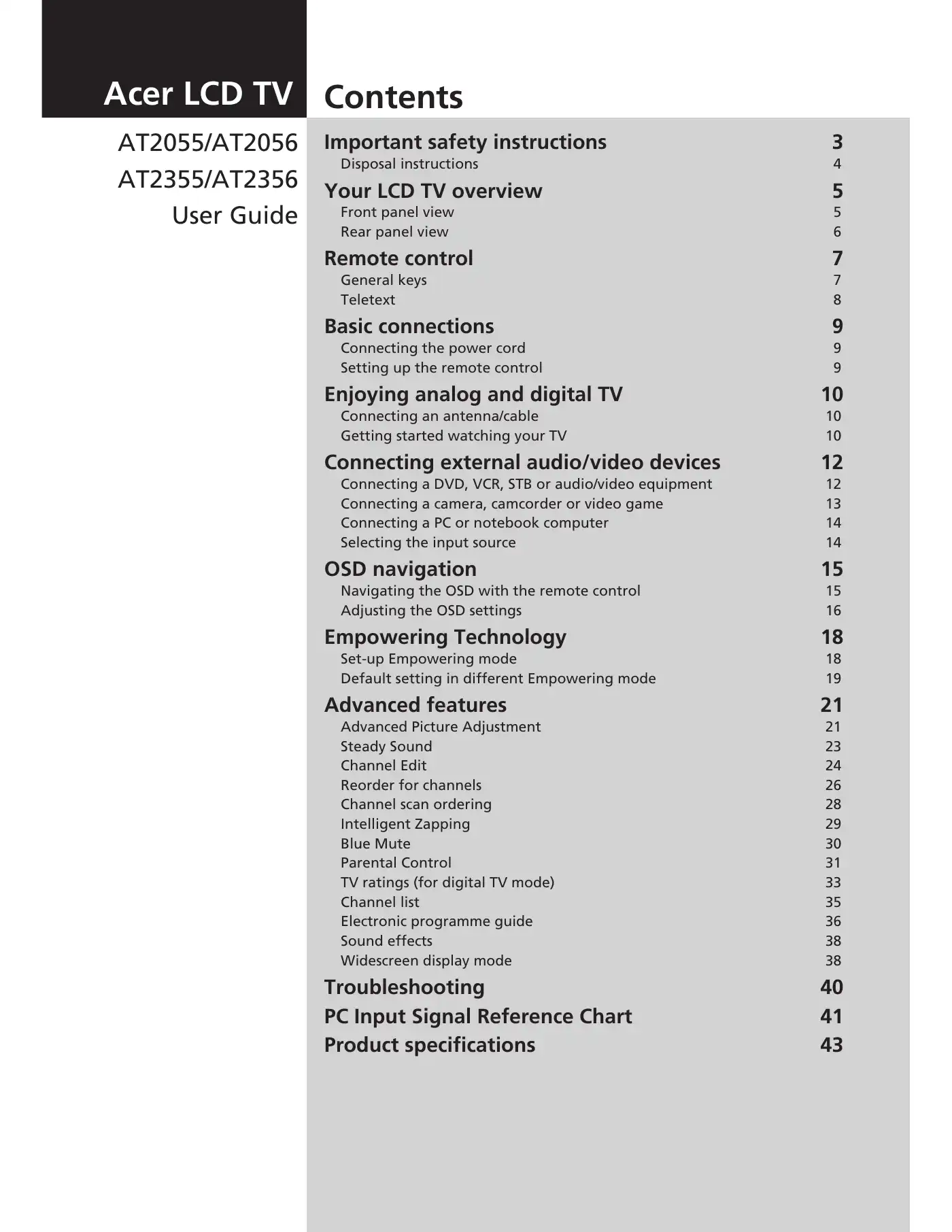 Acer AT2055 User Manual Manual pdf 1 page image
