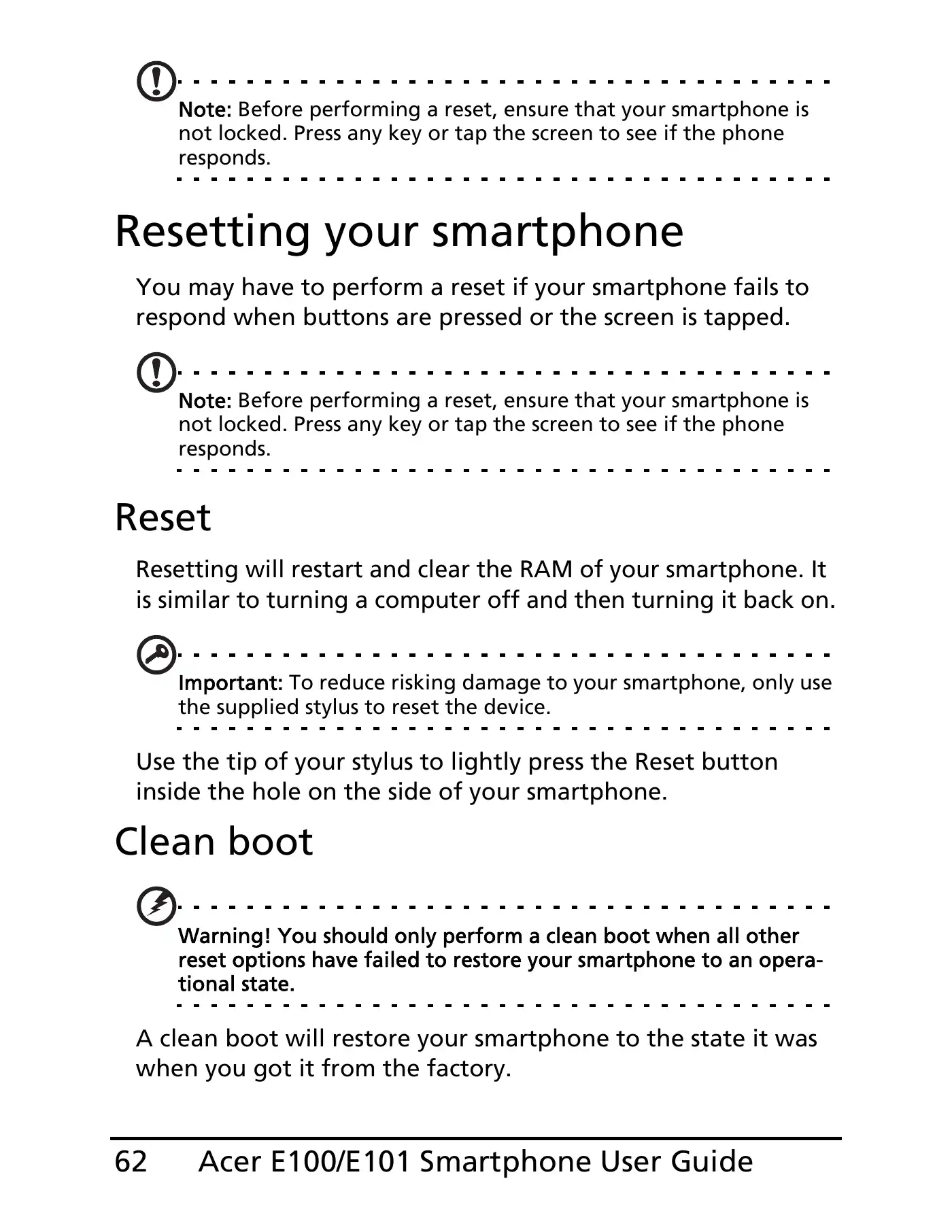 Acer E100 User Manual Manual pdf 62 page image