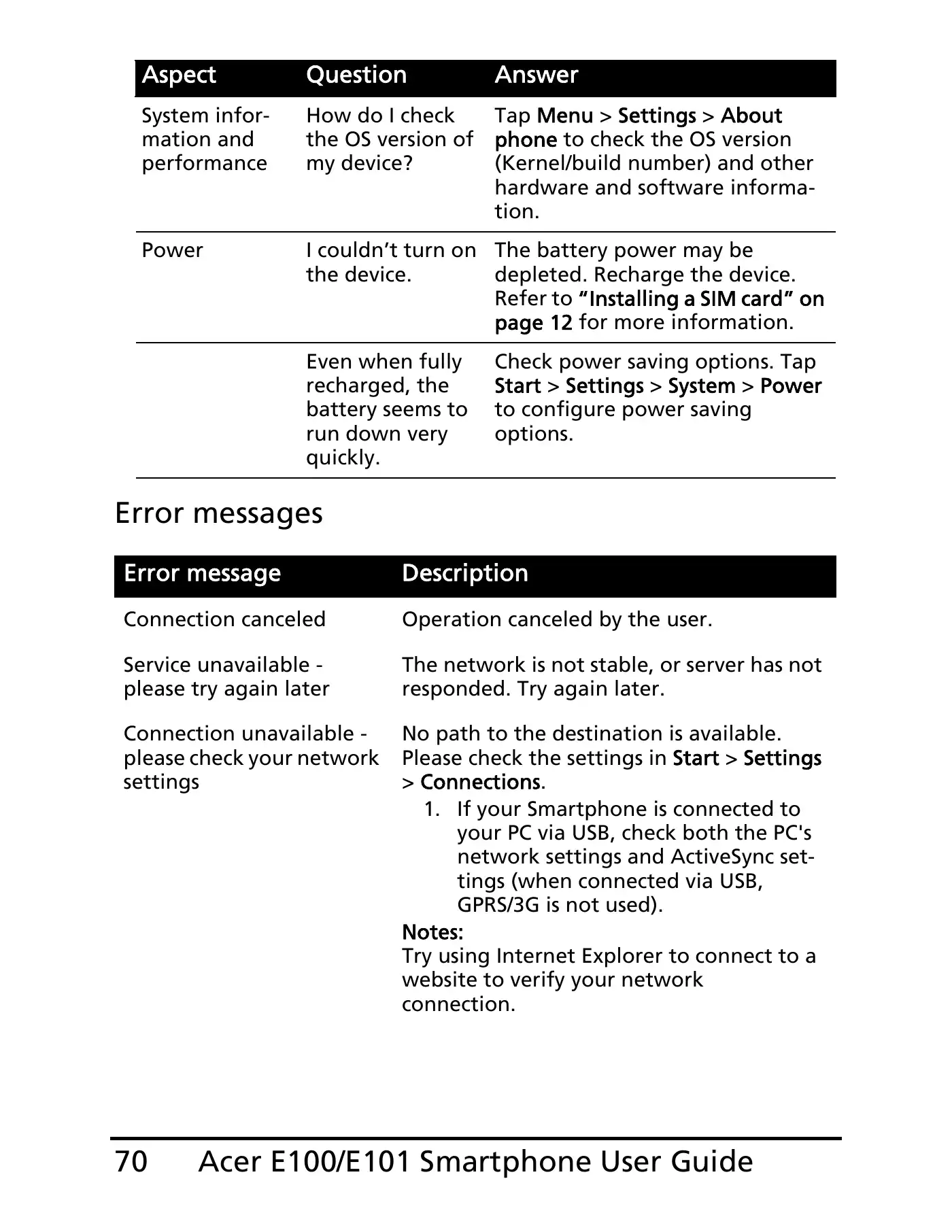 Acer E100 User Manual Manual pdf 70 page image