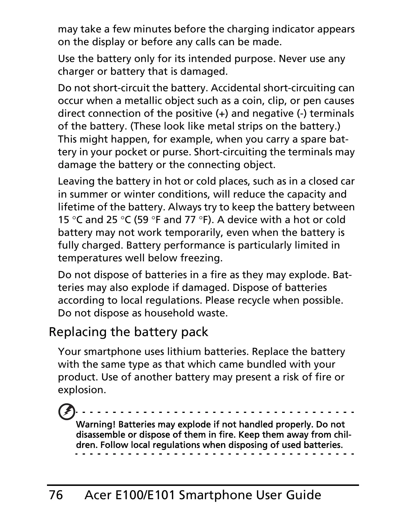 Acer E100 User Manual Manual pdf 76 page image