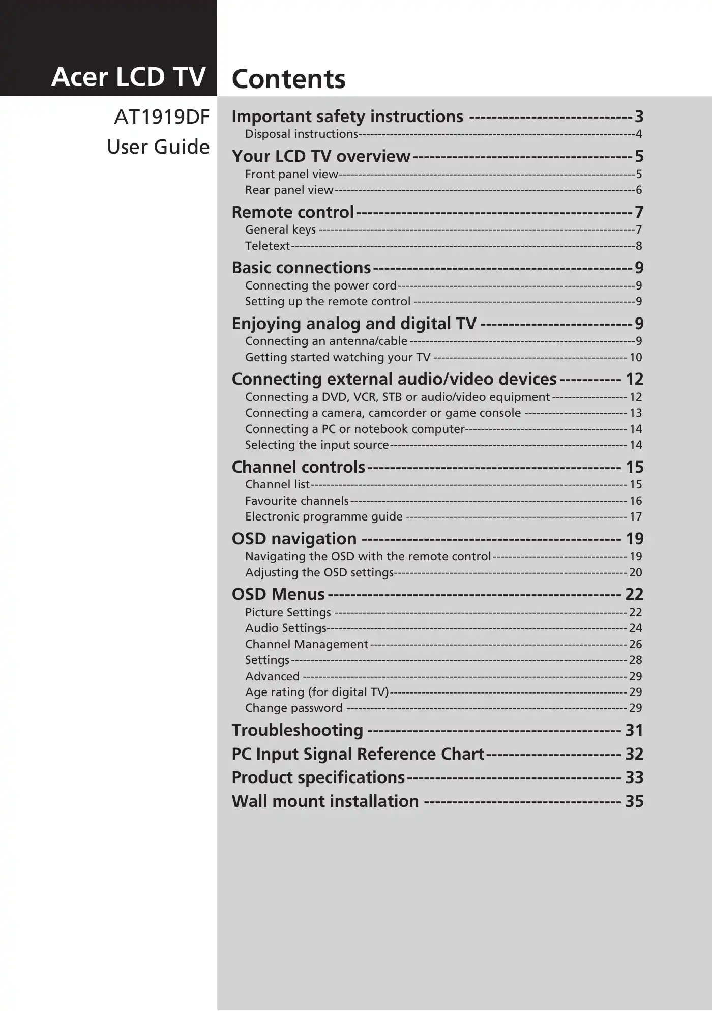 Acer AT1919DF User Manual Manual pdf 1 page image