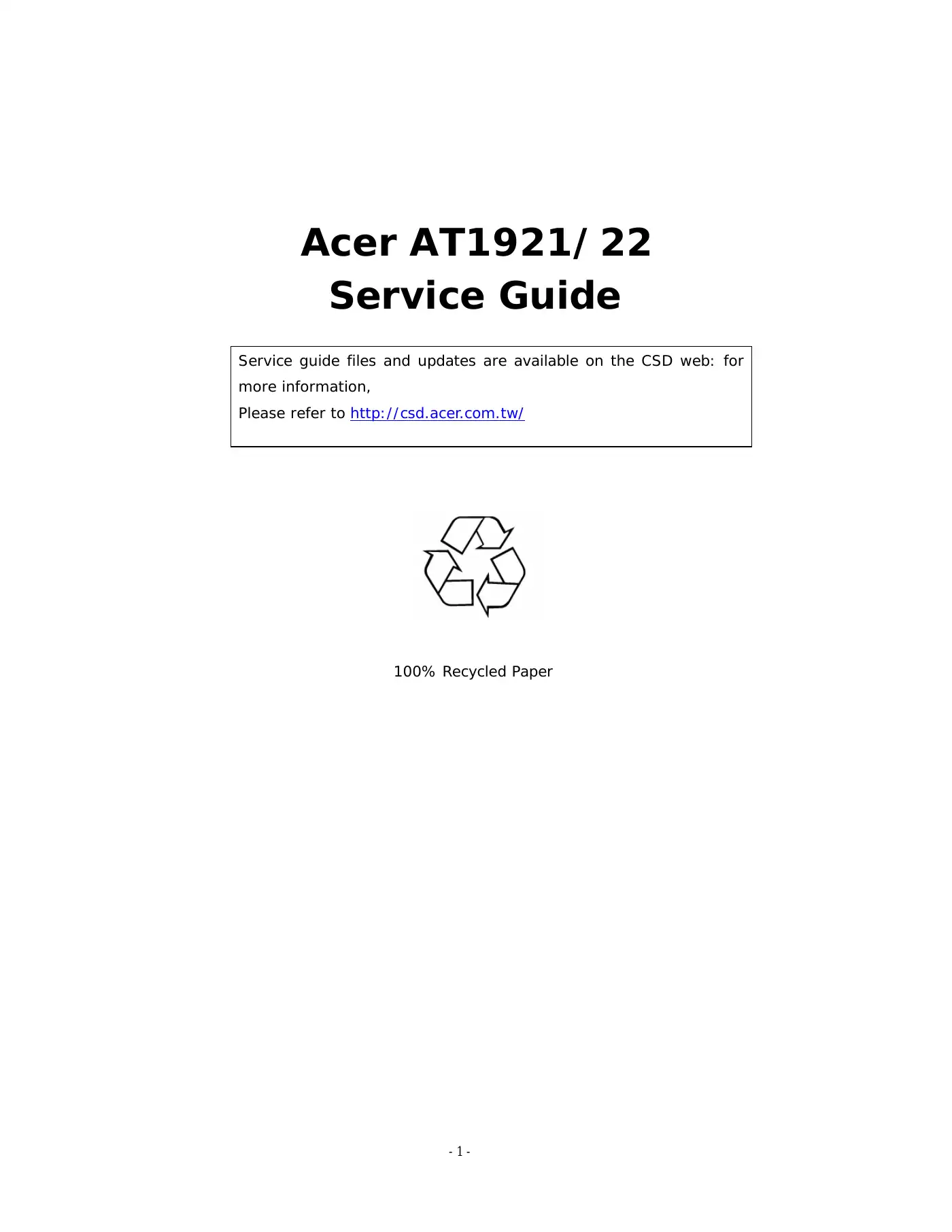Acer AT1921 Service Manual Manual pdf 1 page image