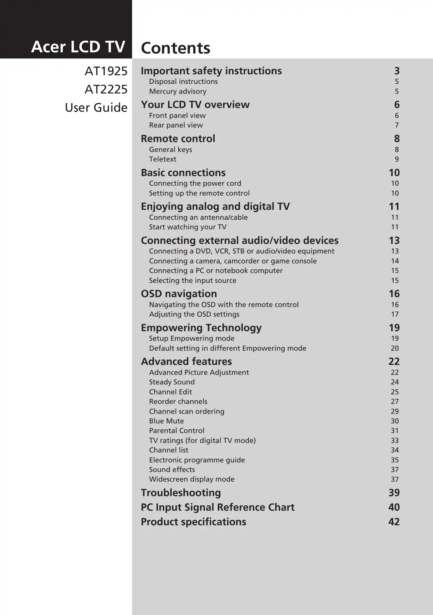 Acer AT2225 User Manual Manual pdf 1 page image
