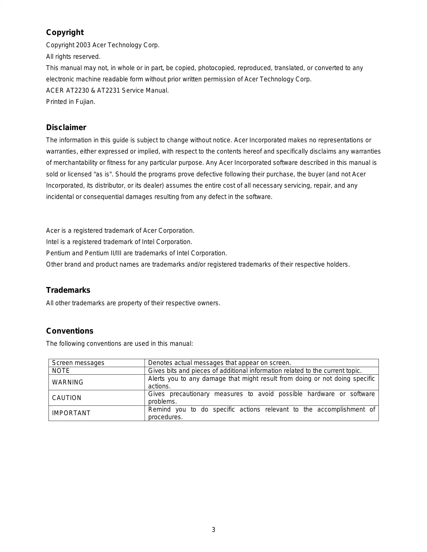 Acer AT2230 Service Manual Manual pdf 3 page image