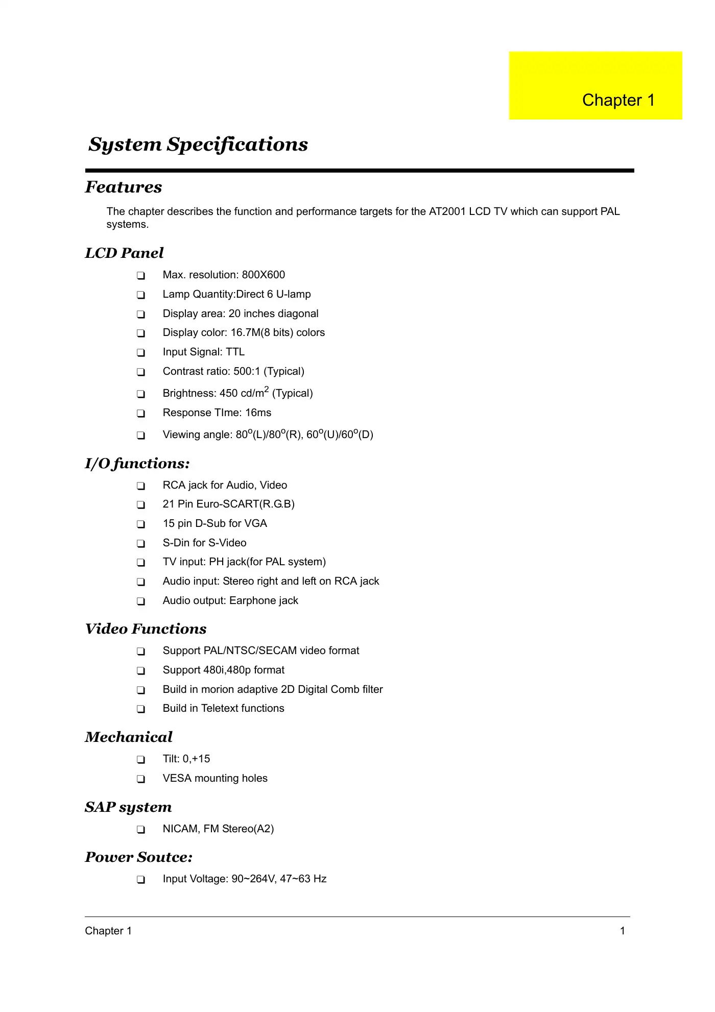 Acer AT2001 Service Manual Manual pdf 7 page image