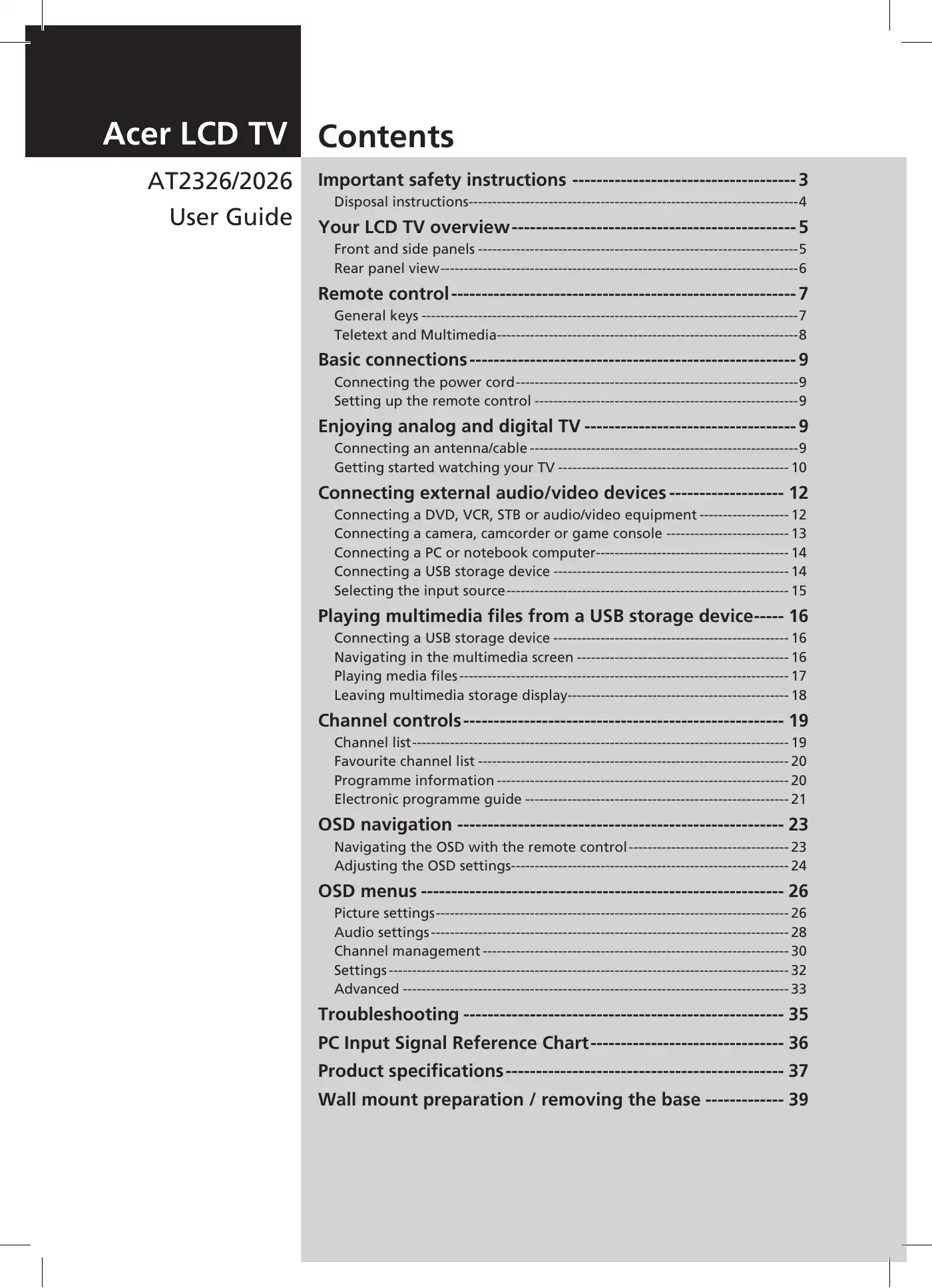 Acer AT2326ML User Manual Manual pdf 1 page image