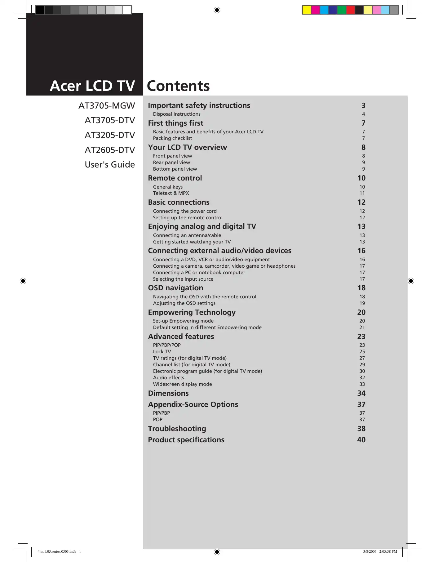Acer AT3705-DTV User Manual Manual pdf 1 page image