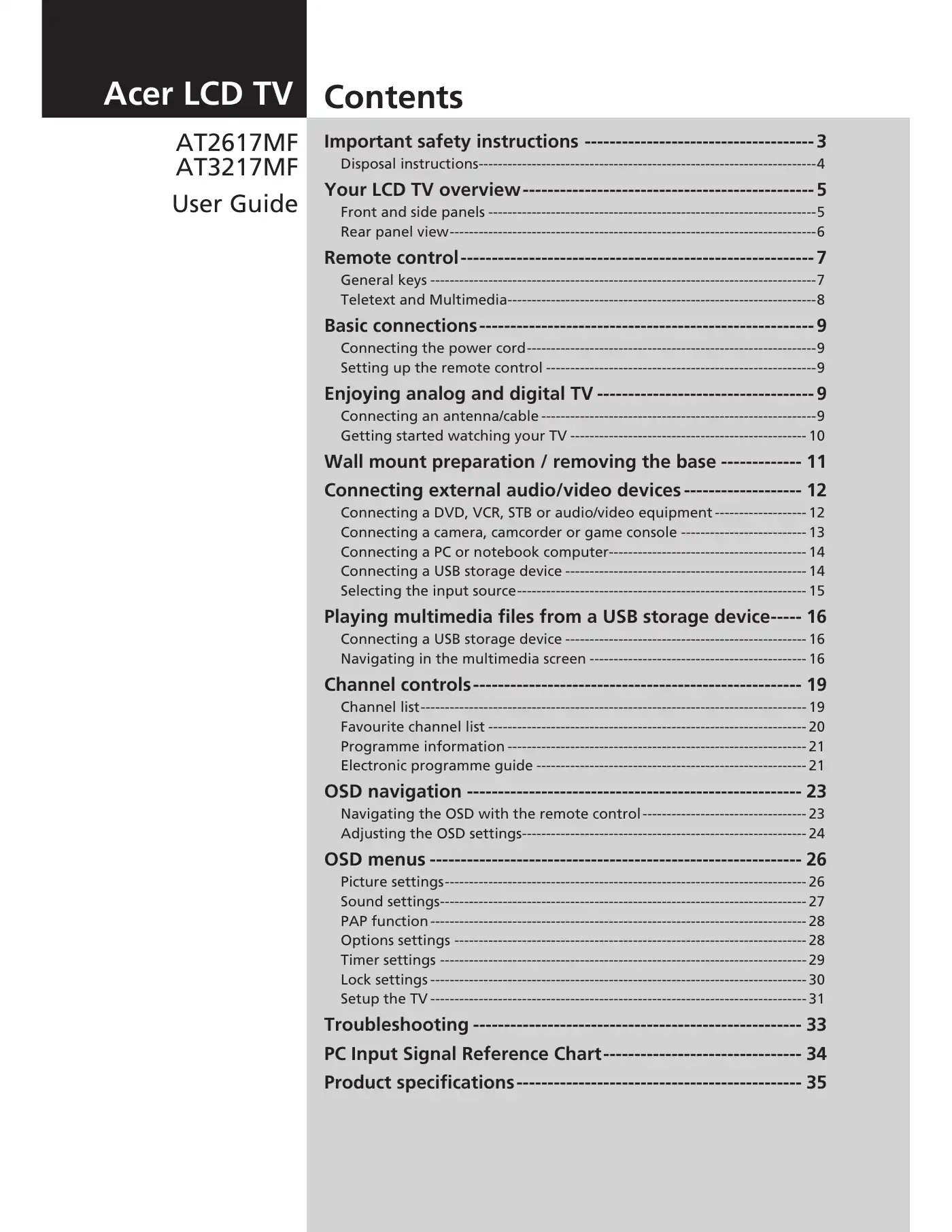 Acer AT2617MF User Manual Manual pdf 1 page image