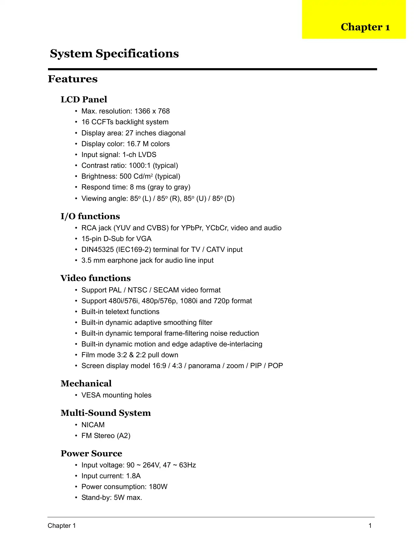 Acer AT2703 Service Manual Manual pdf 7 page image
