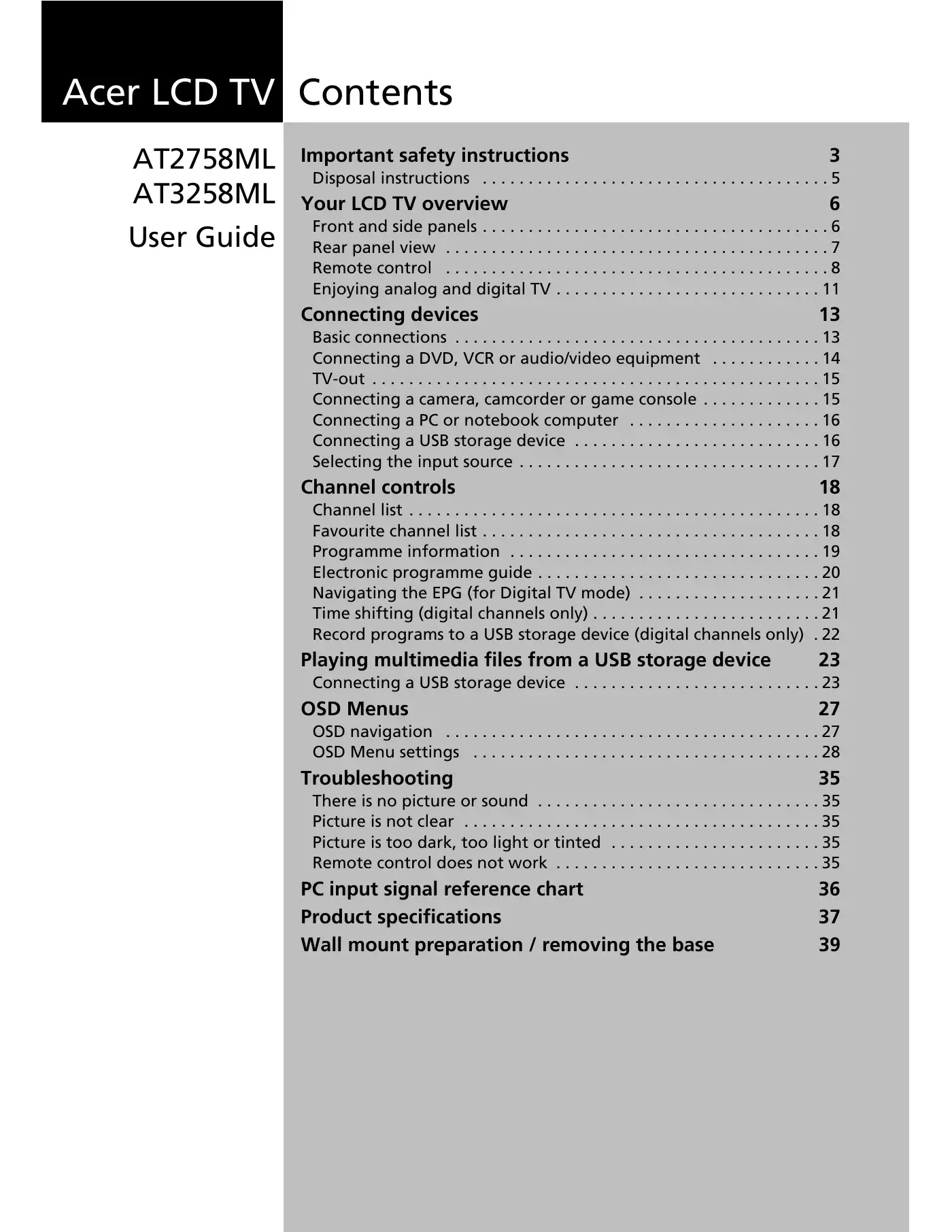 Acer AT2758ML User Manual Manual pdf 1 page image