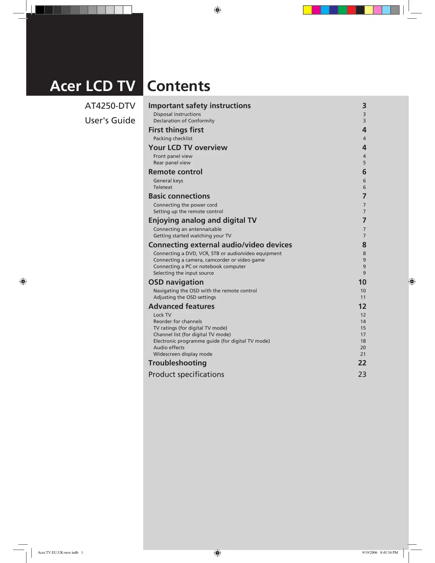 Acer AT4250-DTV User Manual Manual pdf 1 page image