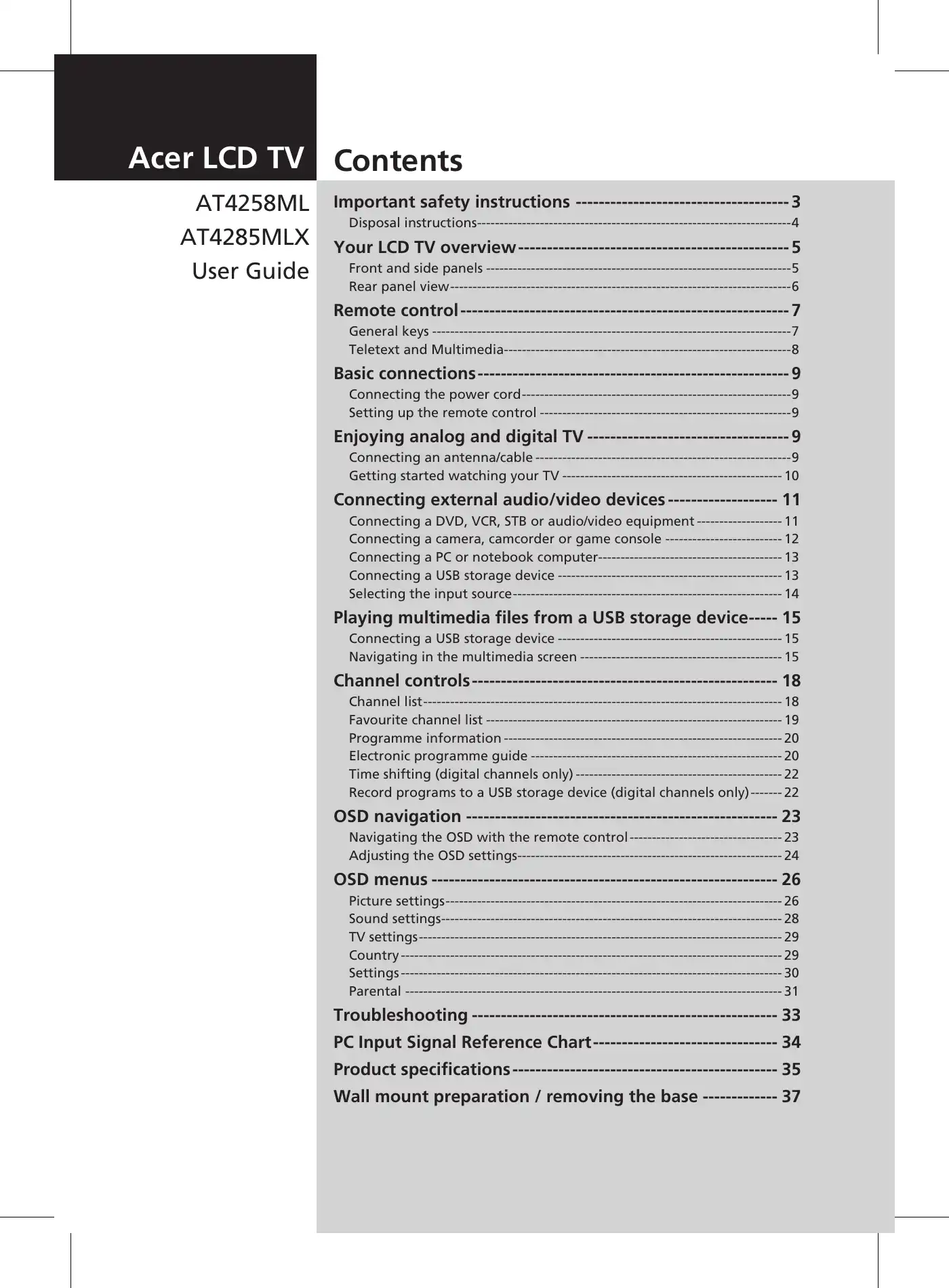 Acer AT4258ML User Manual Manual pdf 1 page image