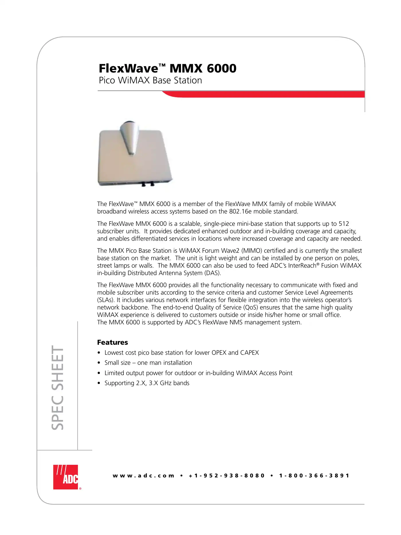 ADC FlexWave MMX 6000 Specifications Manual pdf 1 page image