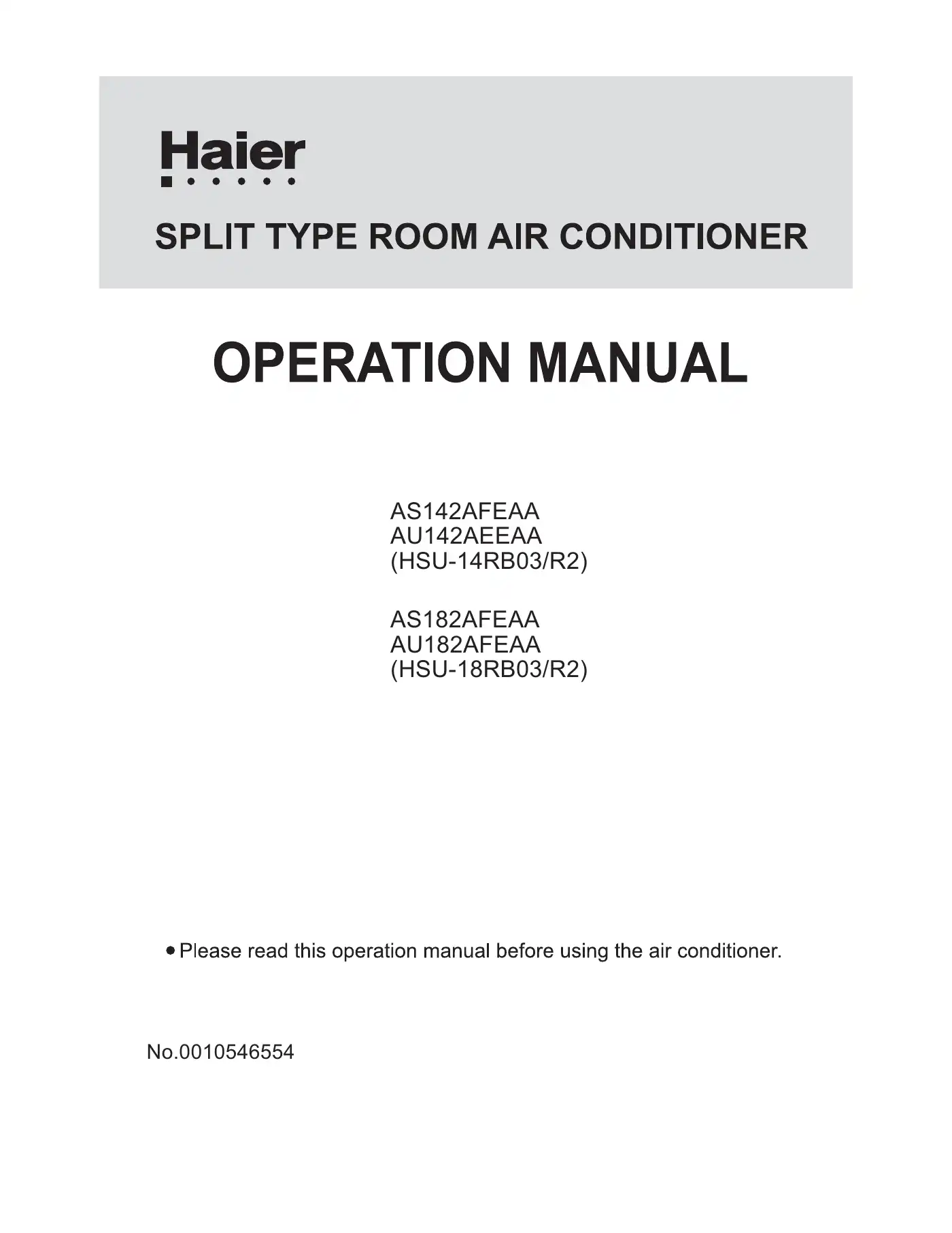 Haier (HSU-14RB03/R2) Operation Manual Manual pdf 1 page image