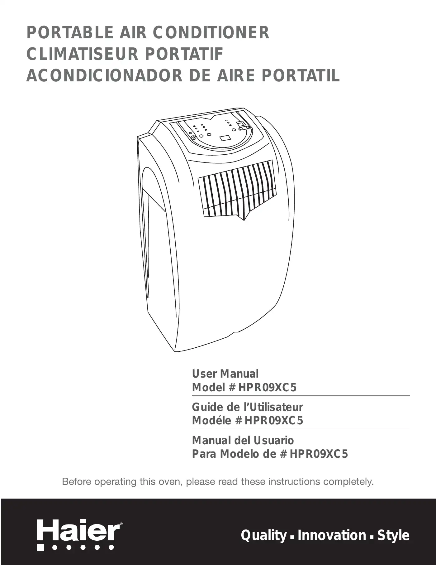 Haier HPR09XC5 - 9,000 BTU Portable Air Conditioner User Manual Manual pdf 1 page image