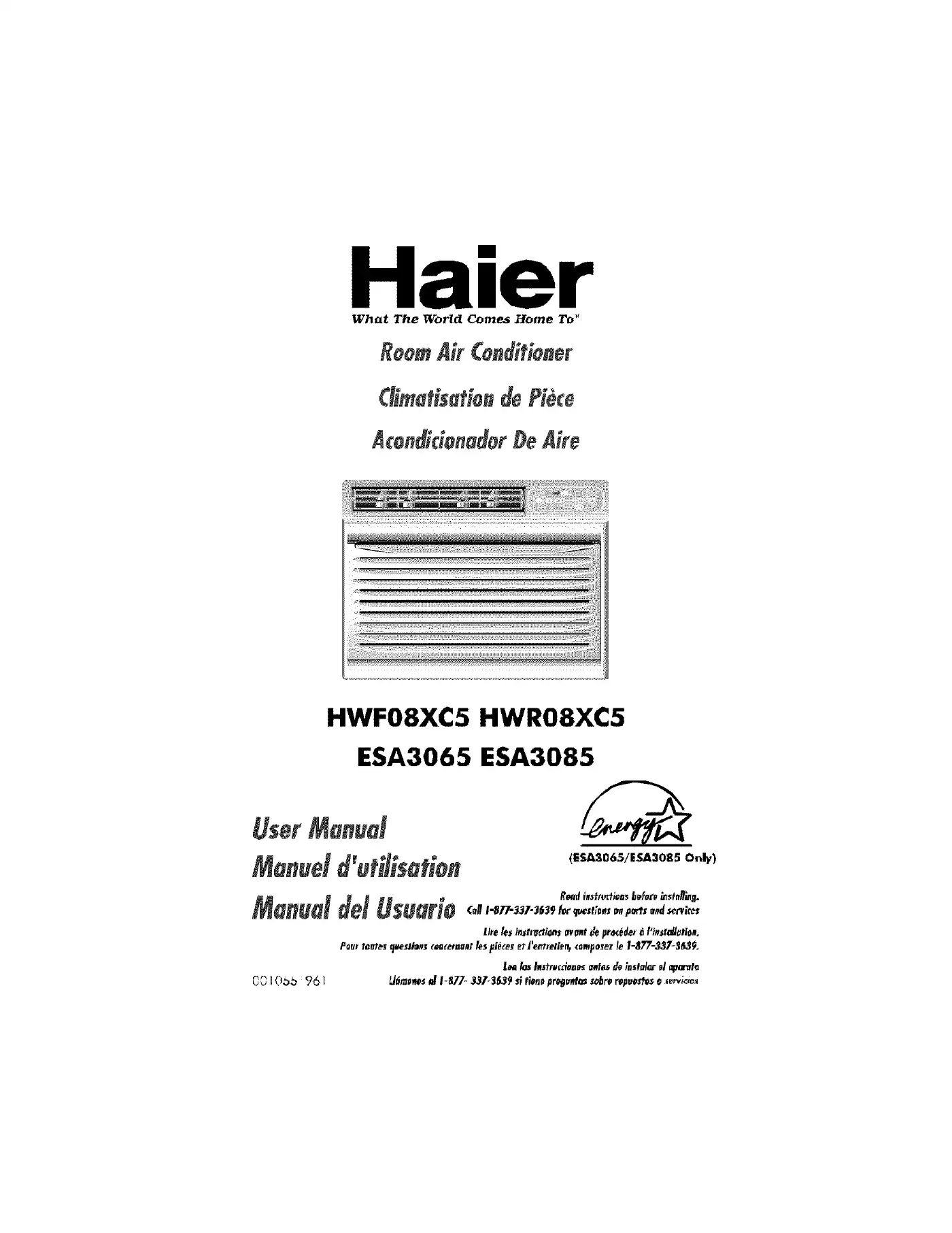 Haier HWR08XC7 - 8,000 BTU Air Conditioner User Manual Manual pdf 1 page image