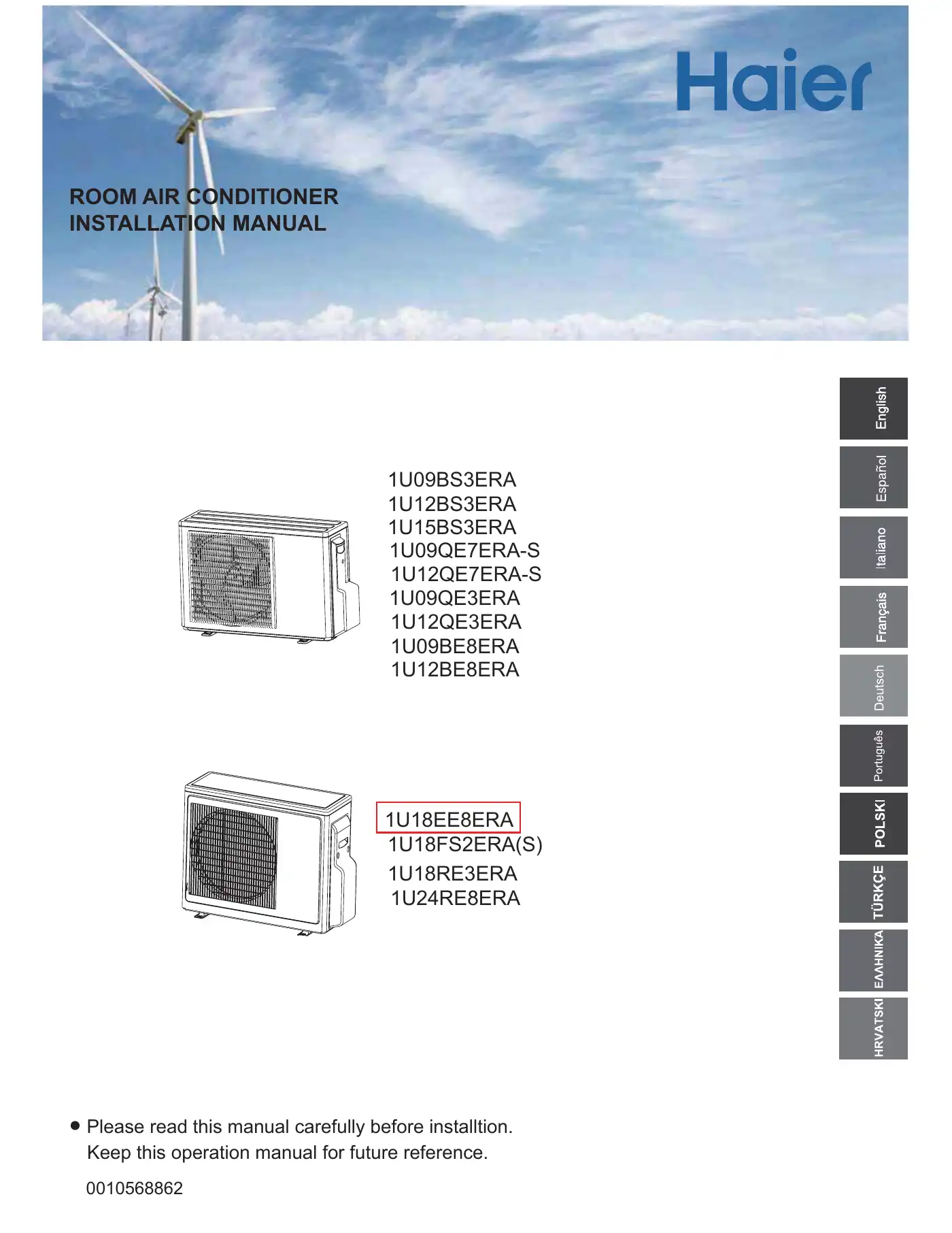 Haier 1U09BS3ERA Installation Manual Manual pdf 1 page image