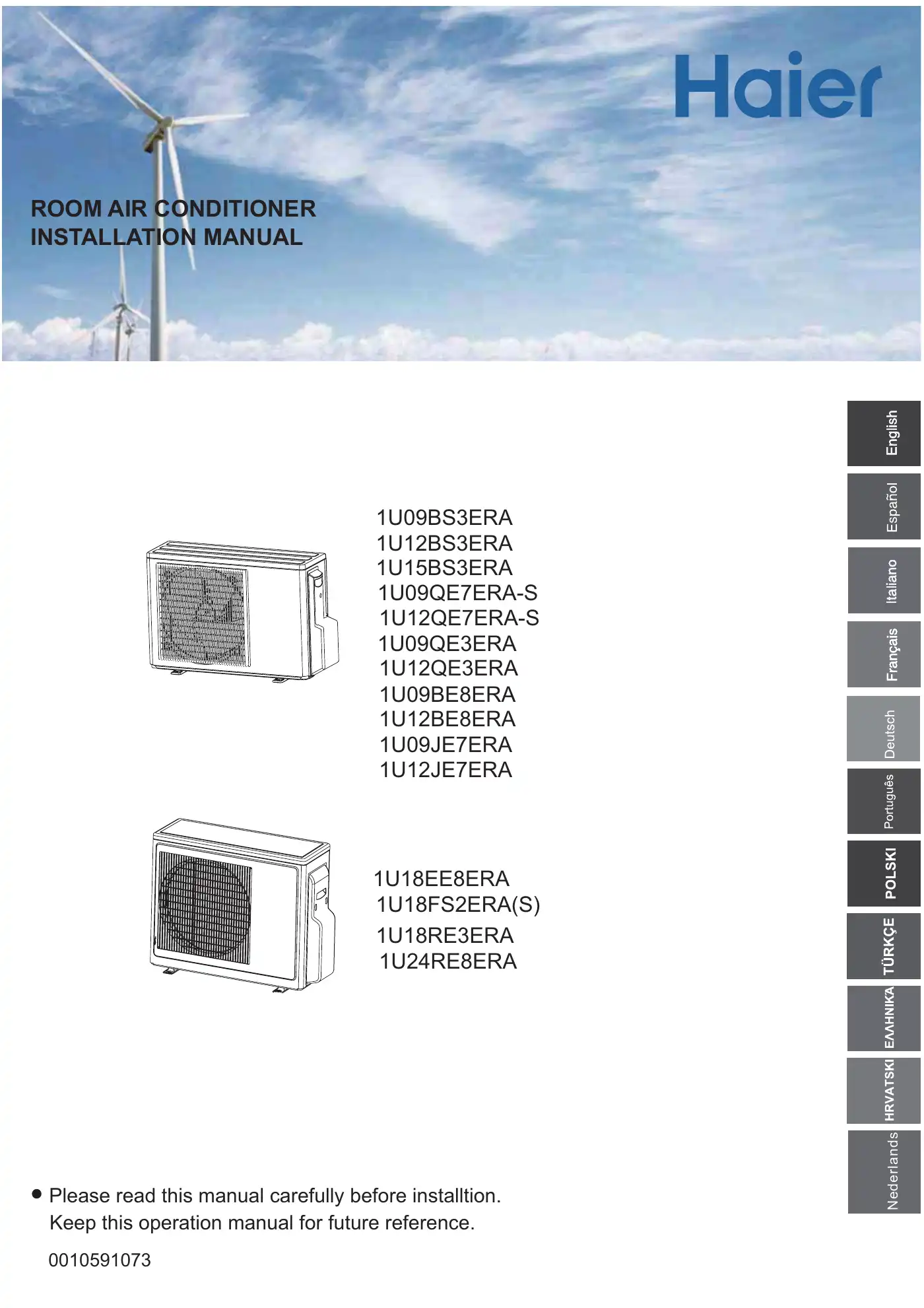 Haier 1U09JE7ERA Installation Manual Manual pdf 1 page image