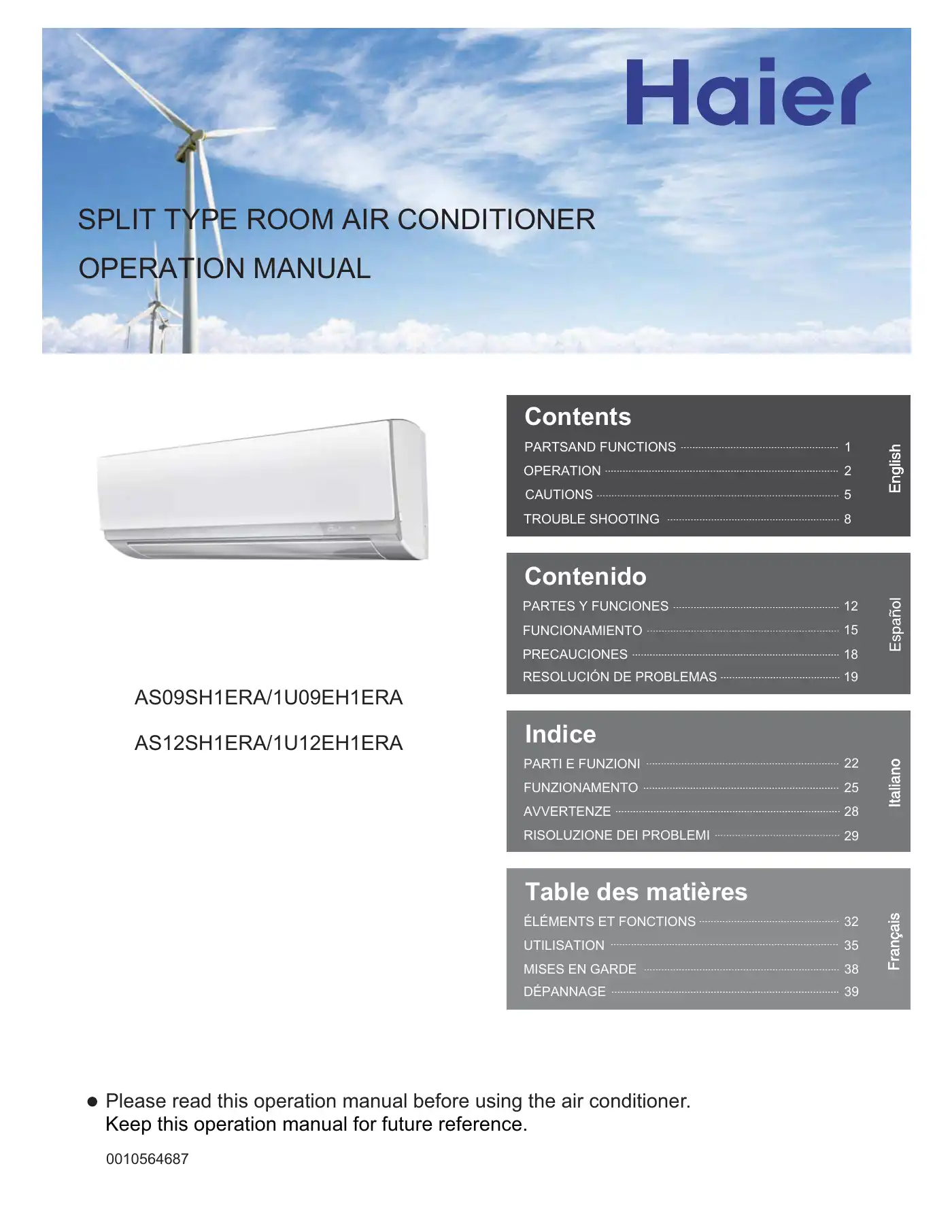 Haier AS12SH1ERA Operation Manual Manual pdf 1 page image