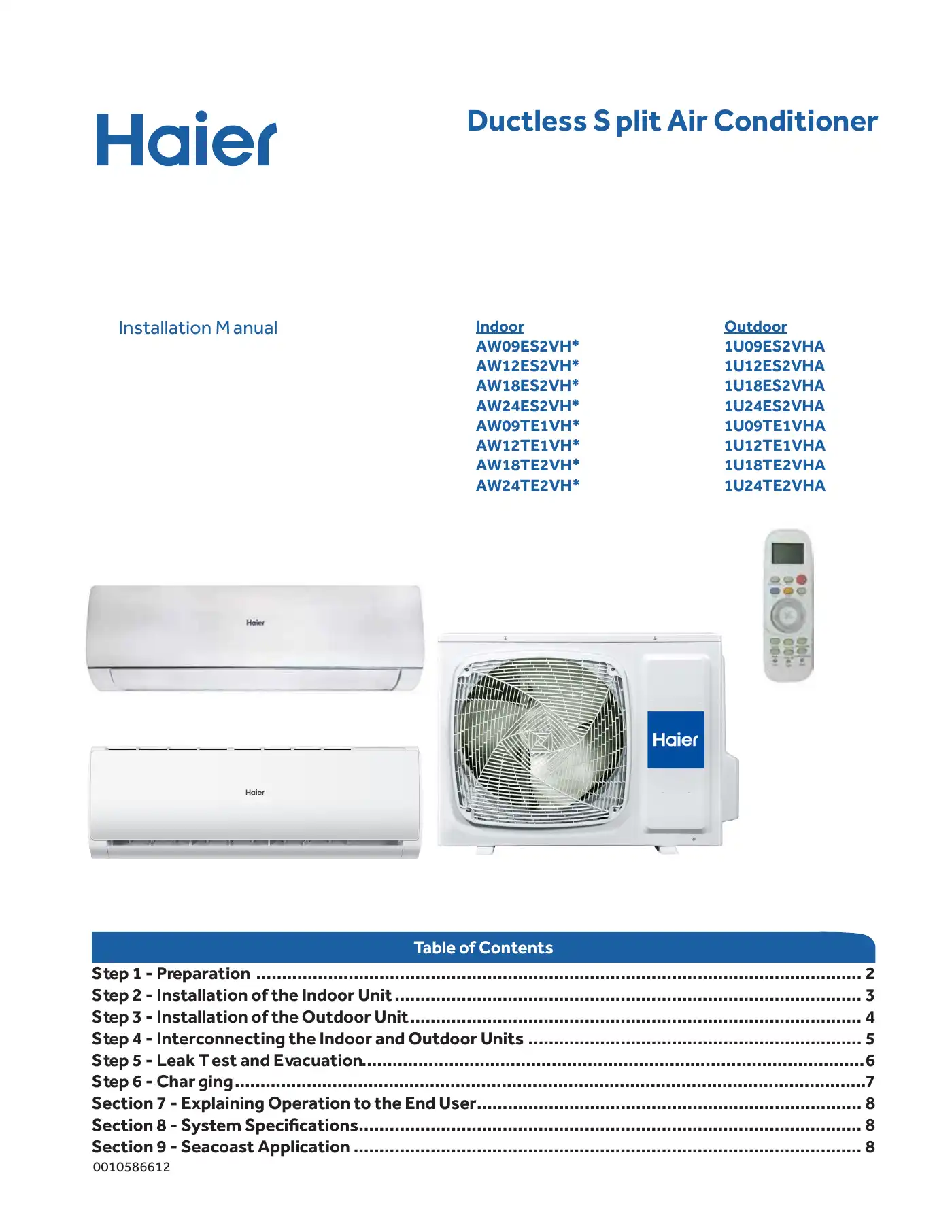 Haier AW09ES2VH series Installation Manual Manual pdf 1 page image
