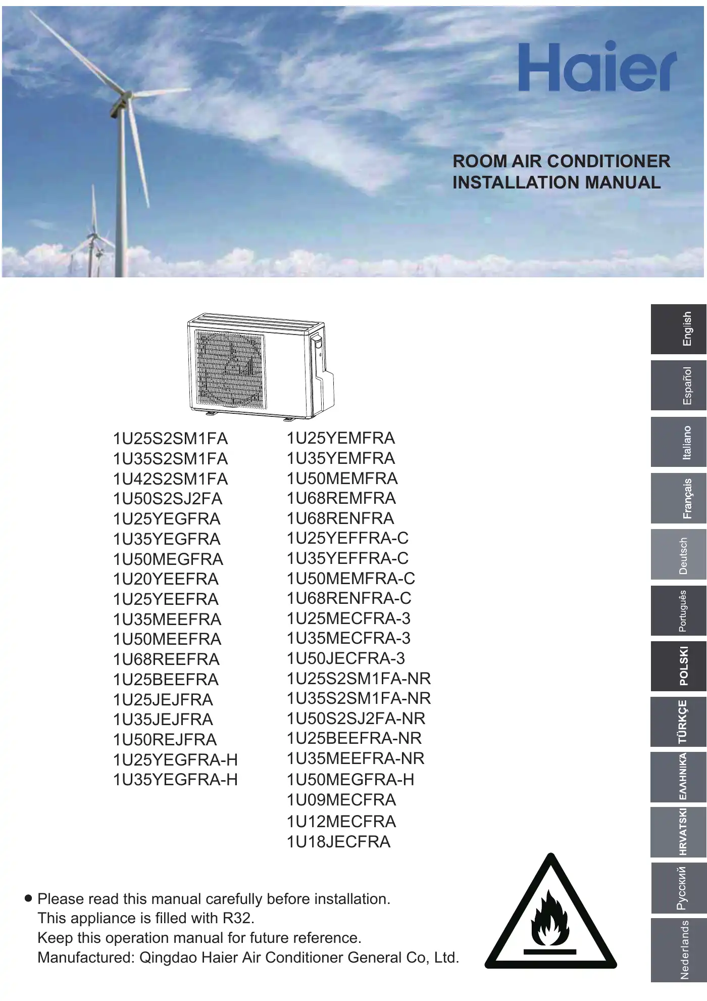 Haier 1U25S2SM1FA Installation Manual Manual pdf 1 page image