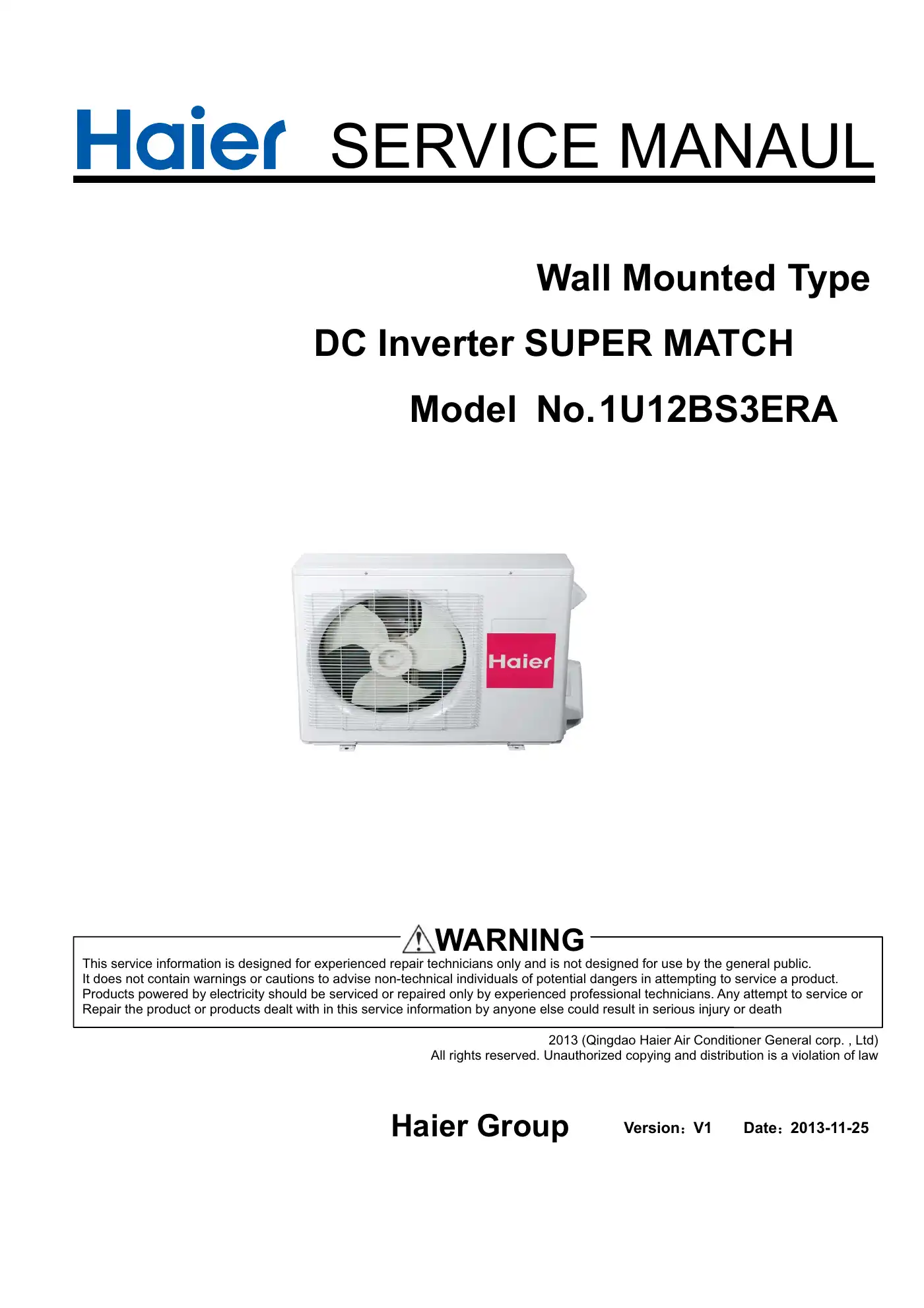 Haier 1U12BS3ERA Service Manual Manual pdf 1 page image