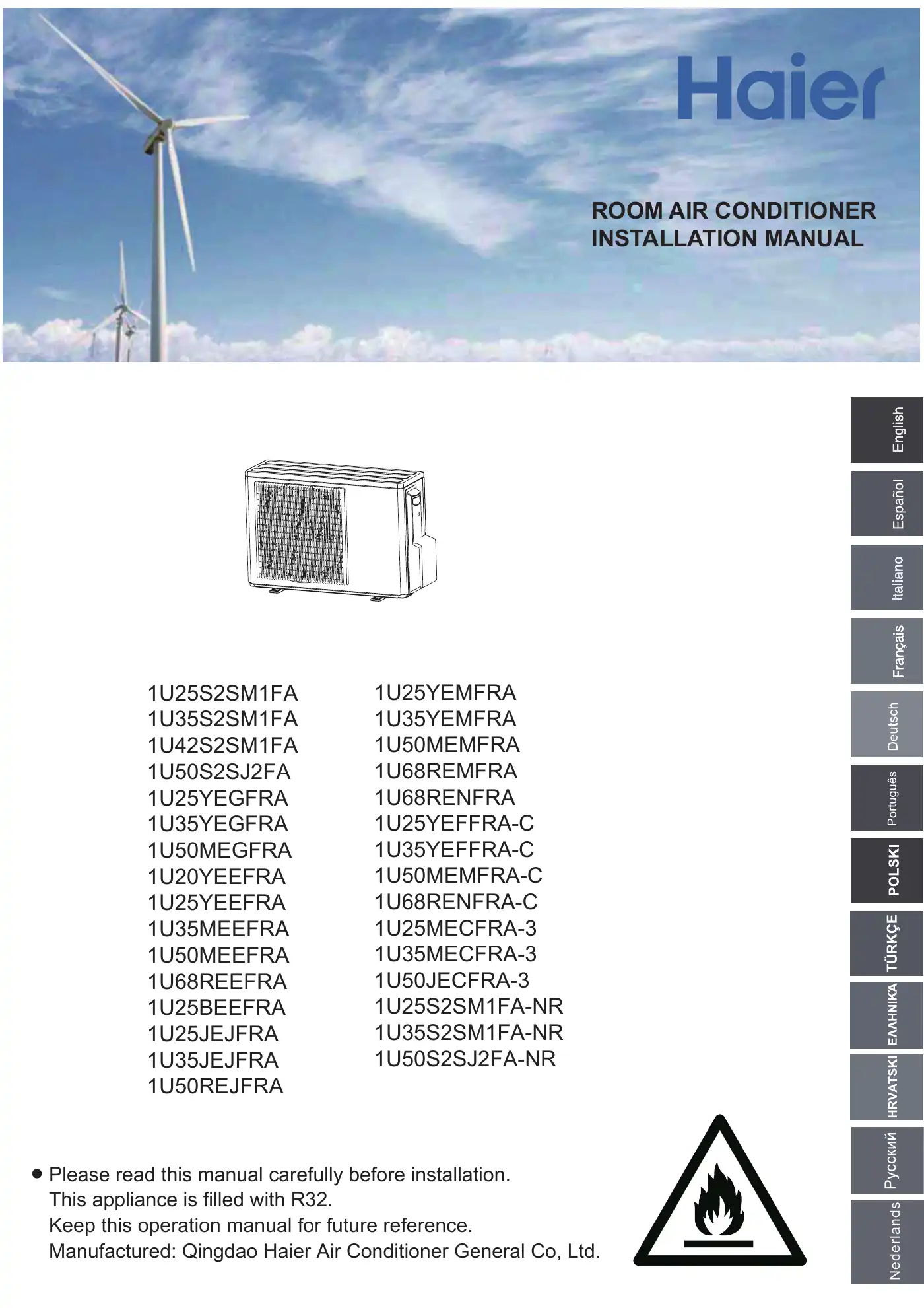 Haier 1U25S2SM1FA Installation Manual Manual pdf 1 page image