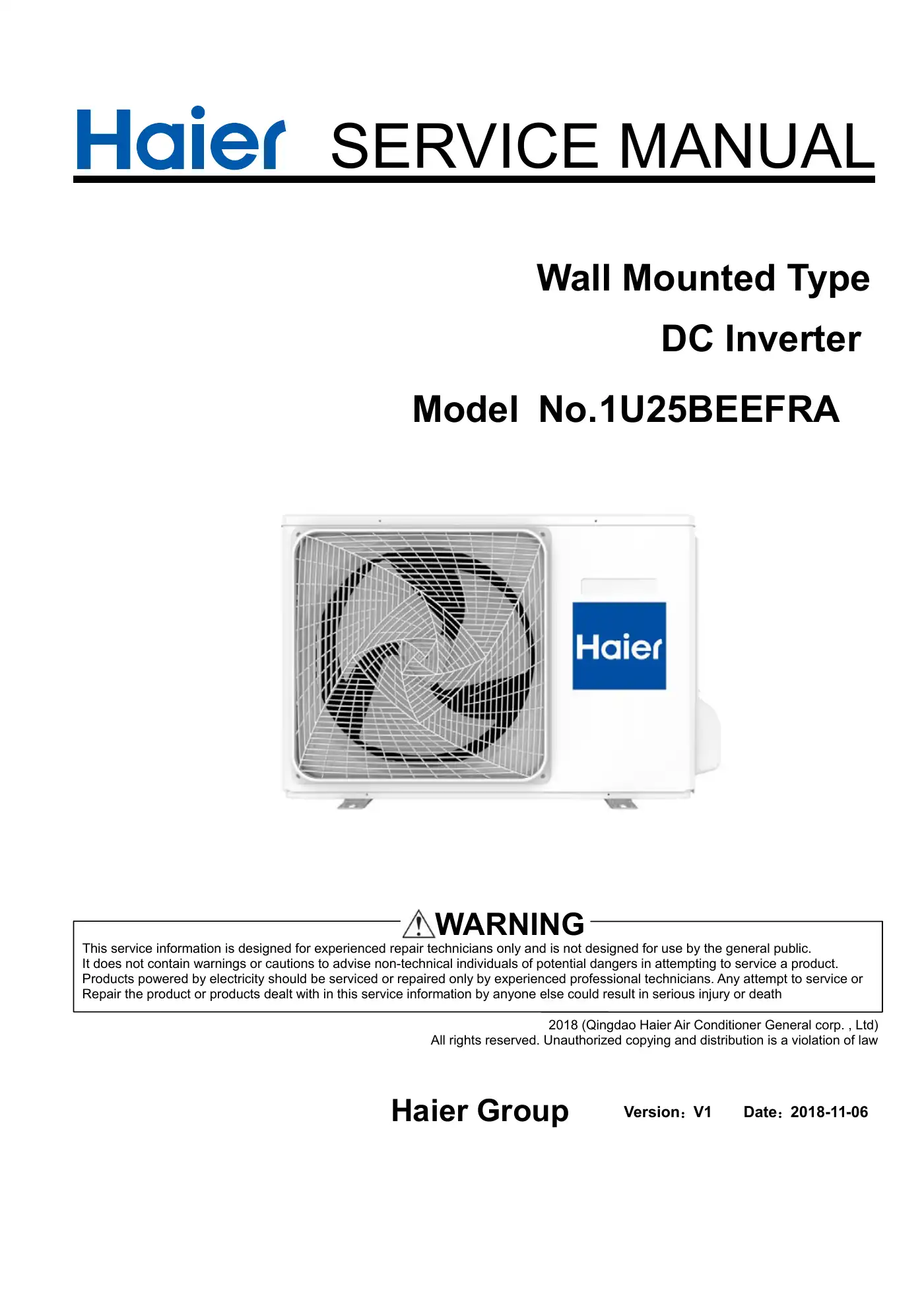 Haier 1U25BEEFRA Service Manual Manual pdf 1 page image