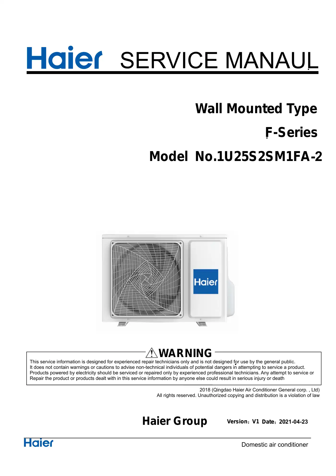 Haier F Series Service Manual Manual pdf 1 page image