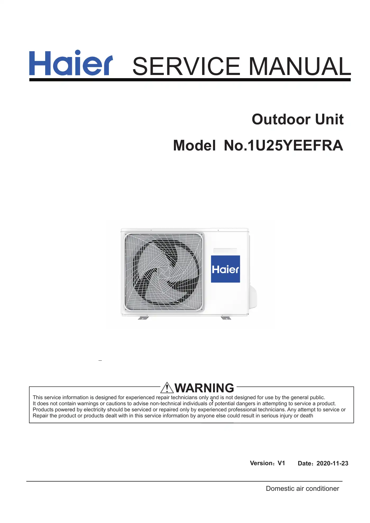 Haier 1U25YEEFRA Manual Manual pdf 1 page image