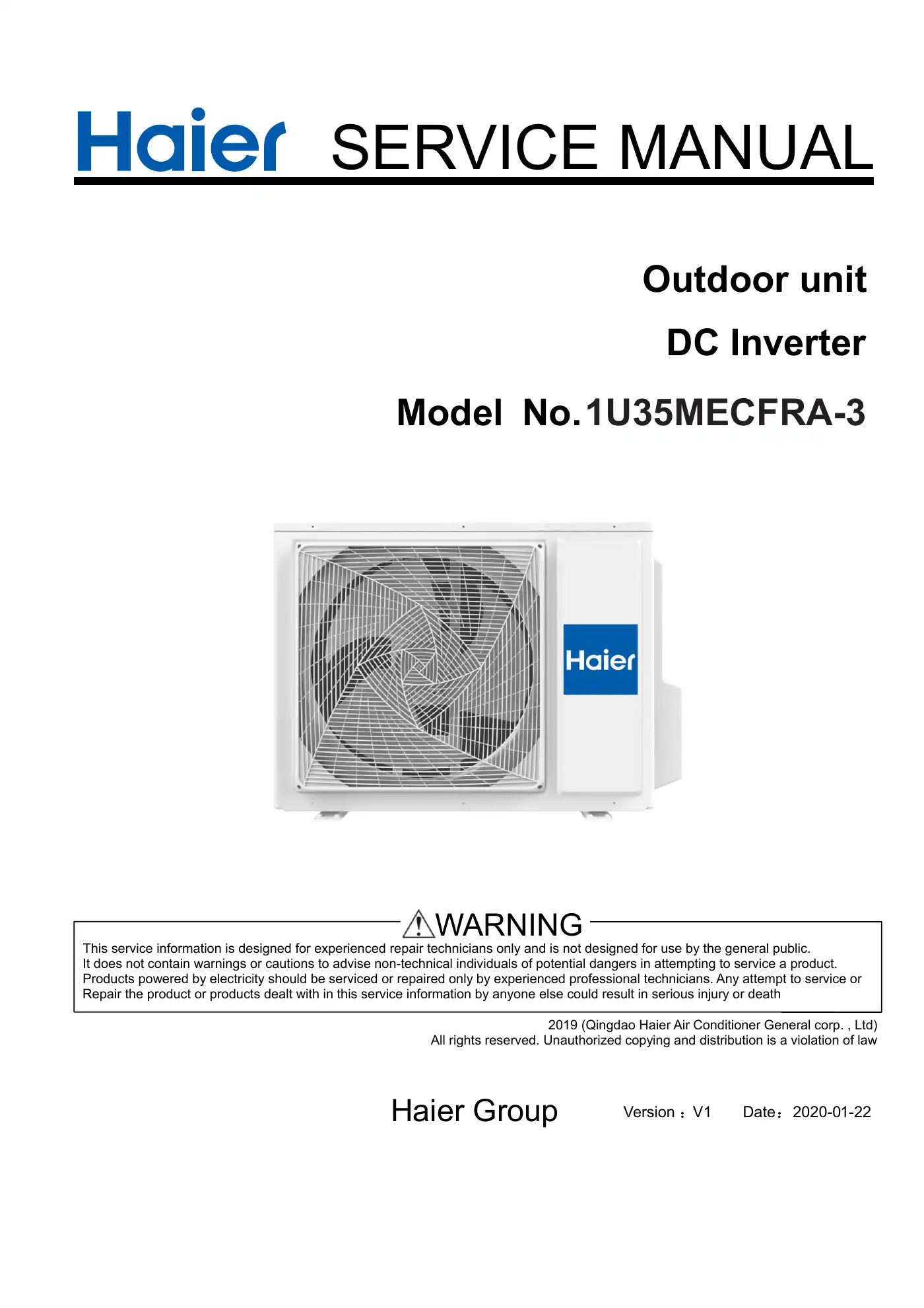 Haier 1U35MECFRA-3 Service Manual Manual pdf 1 page image