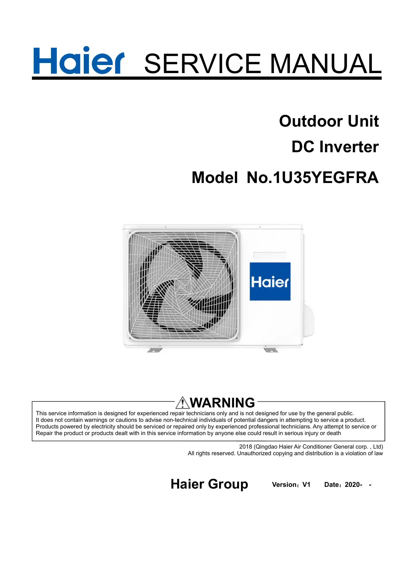 Haier 1U35YEGFRA Service Manual Manual pdf 1 page image
