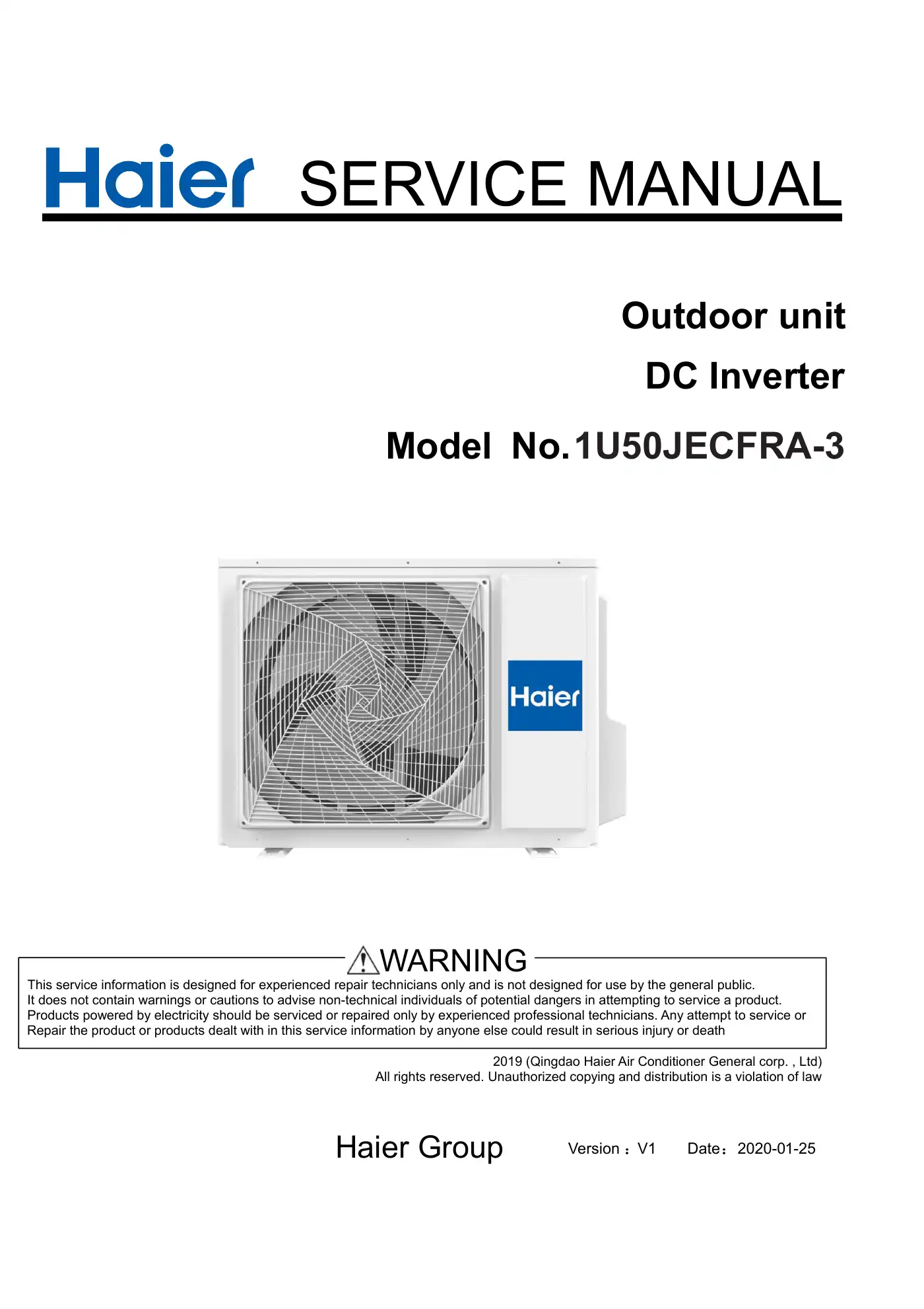 Haier 1U50JECFRA-3 Service Manual Manual pdf 1 page image