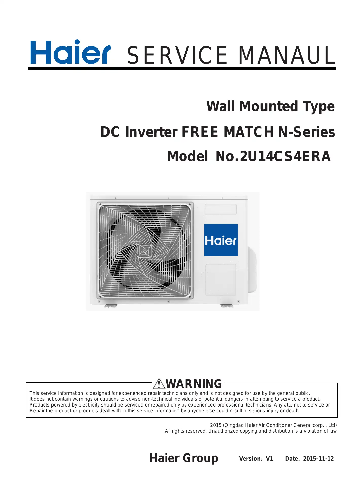 Haier N Series Service Manual Manual pdf 1 page image