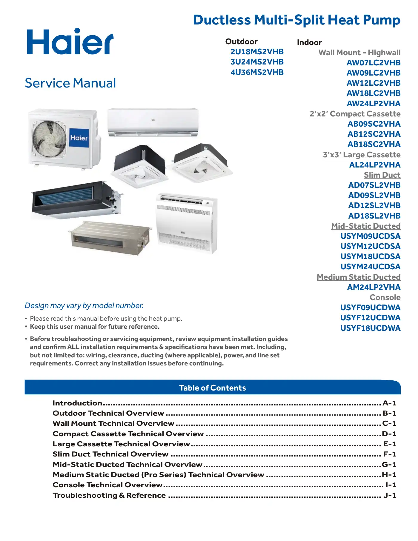 Haier 2U18MS2VHB Service Manual Manual pdf 1 page image