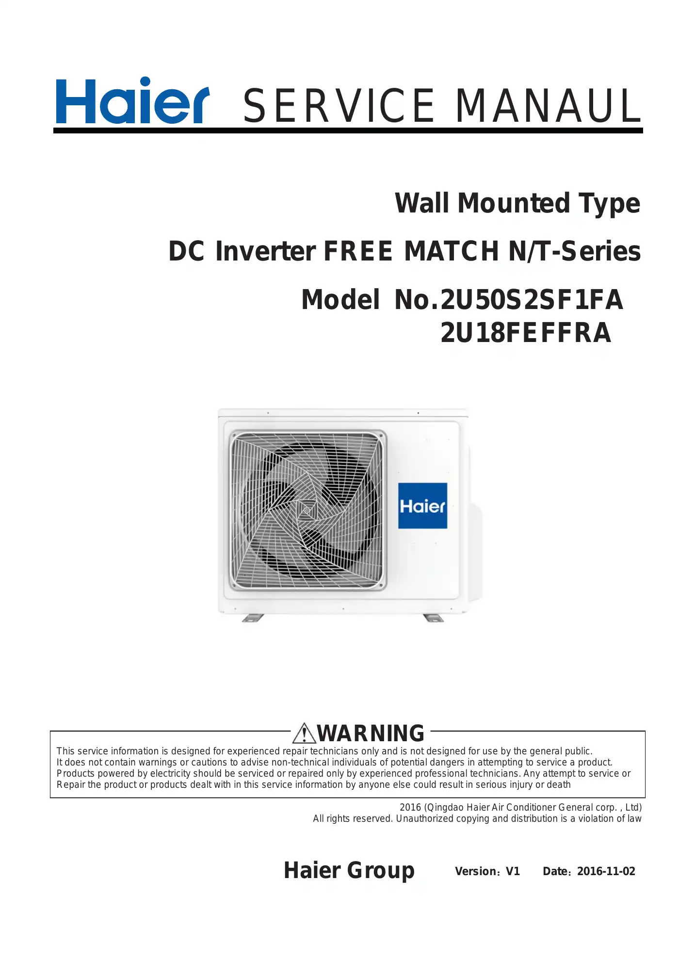Haier N Series Service Manual Manual pdf 1 page image