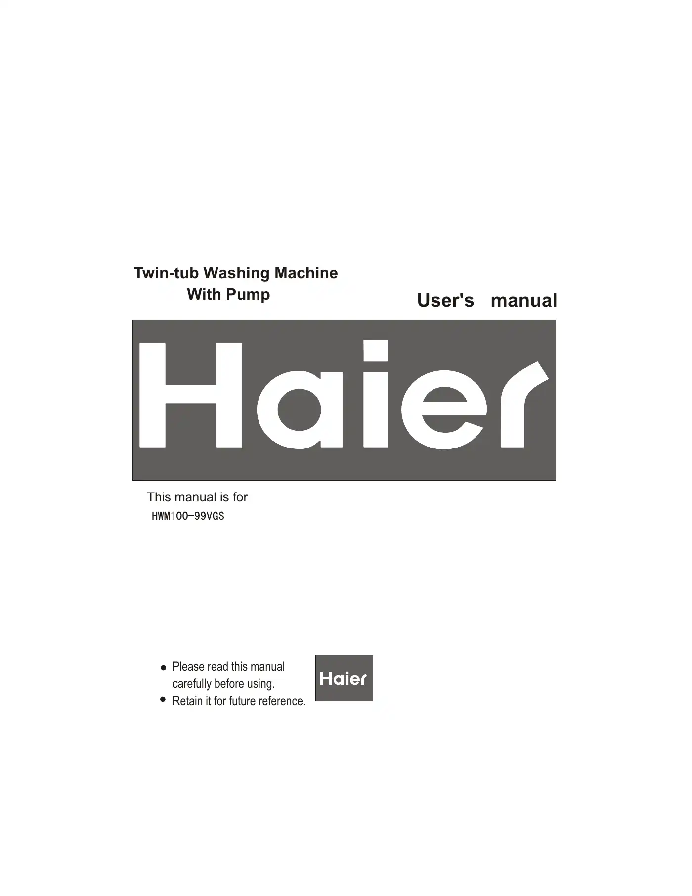 Haier HWM100-99VGS User Manual Manual pdf 1 page image