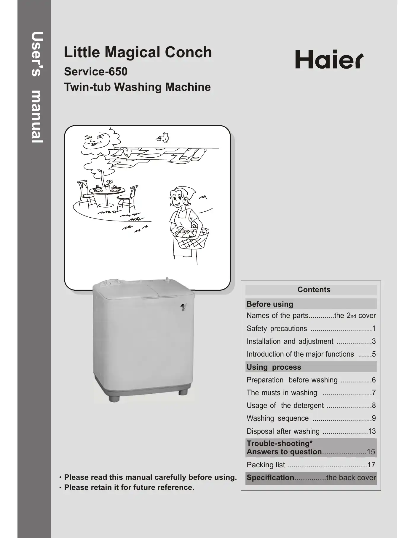 Haier 650 User Manual Manual pdf 1 page image