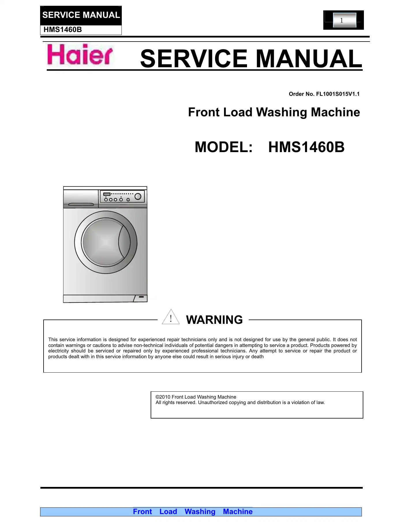 Haier HMS1460B Service Manual Manual pdf 1 page image