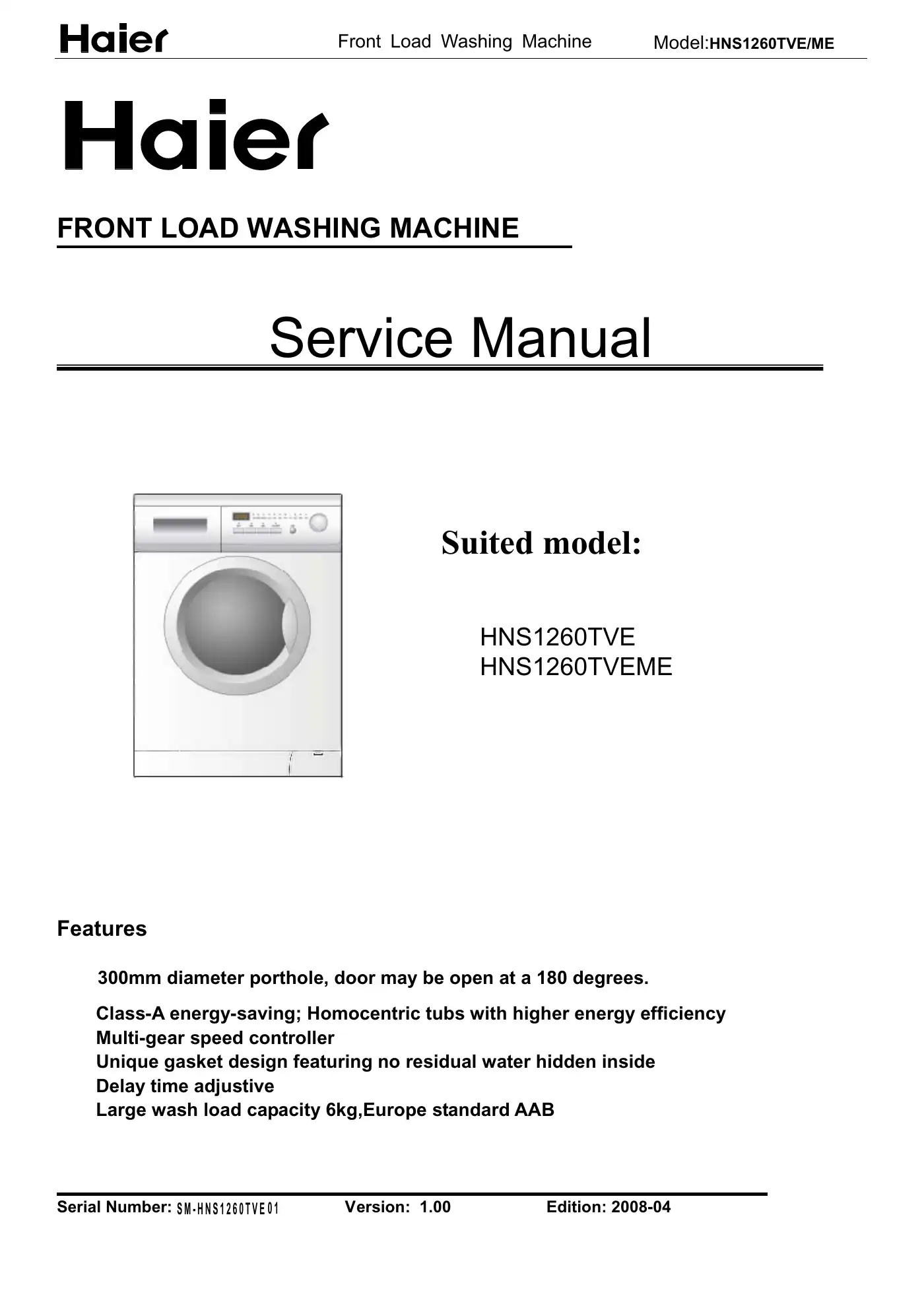 Haier HNS1260TVE Service Manual Manual pdf 1 page image