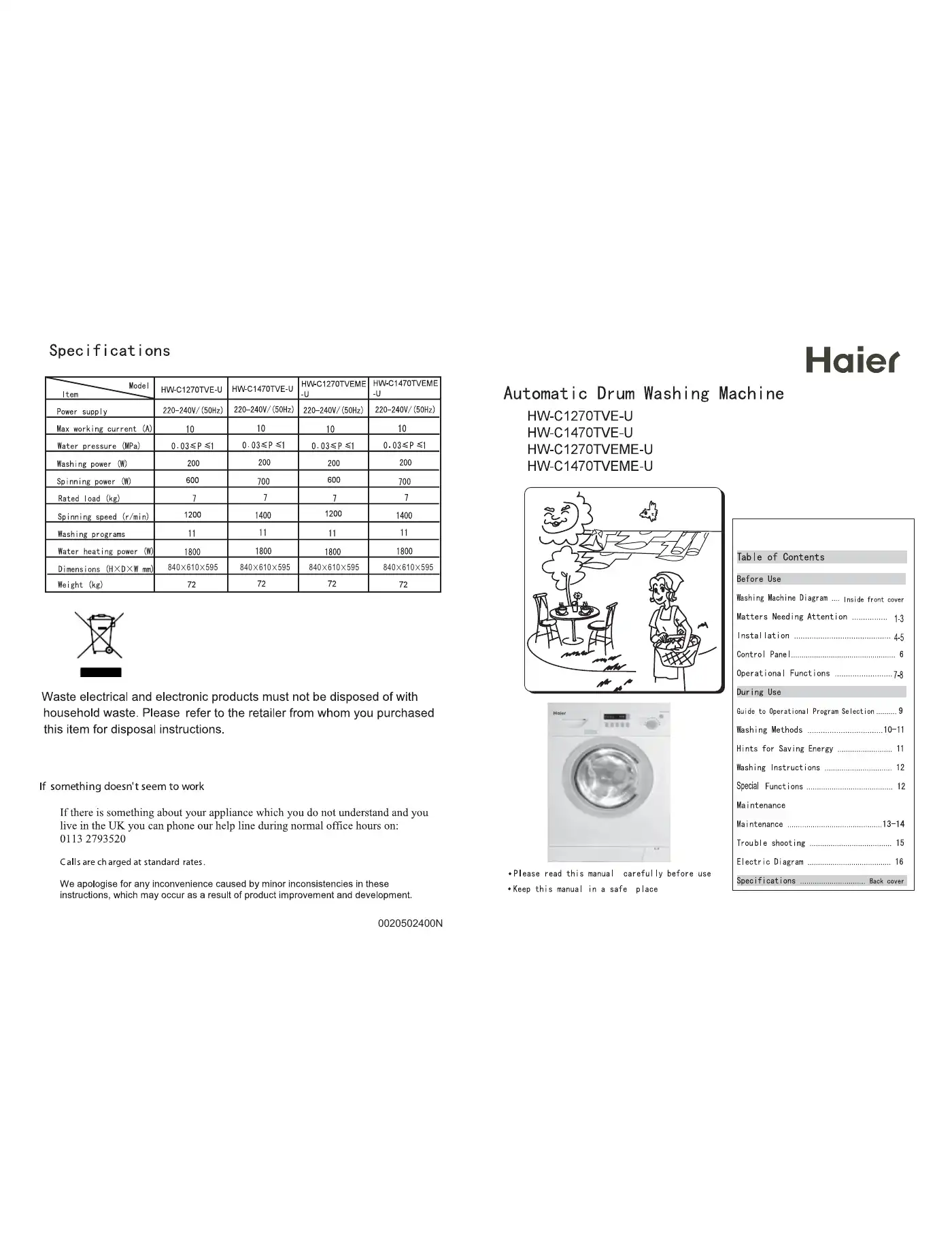 Haier HW-C1470TVE-U User Manual Manual pdf 1 page image