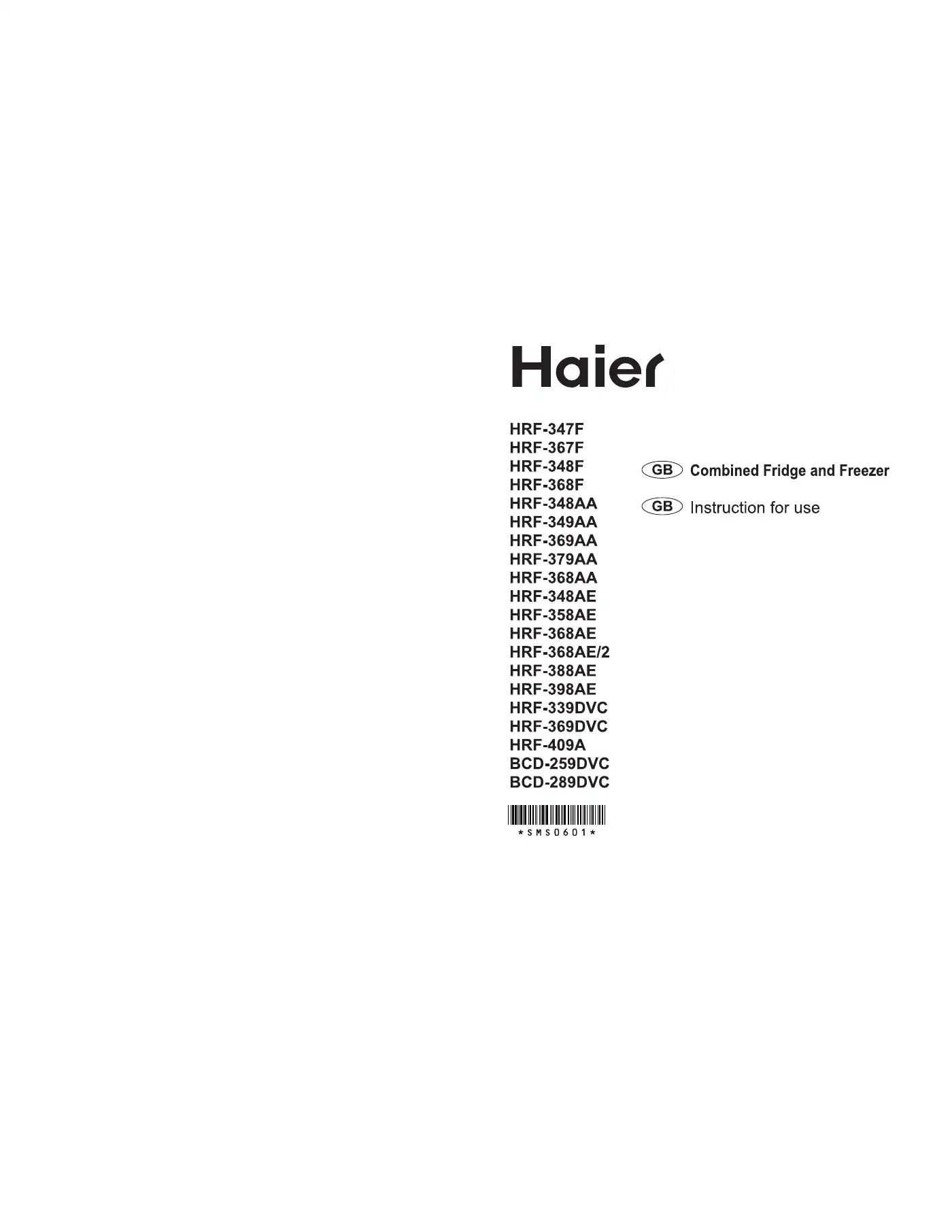 Haier HRF-409A User Manual Manual pdf 1 page image