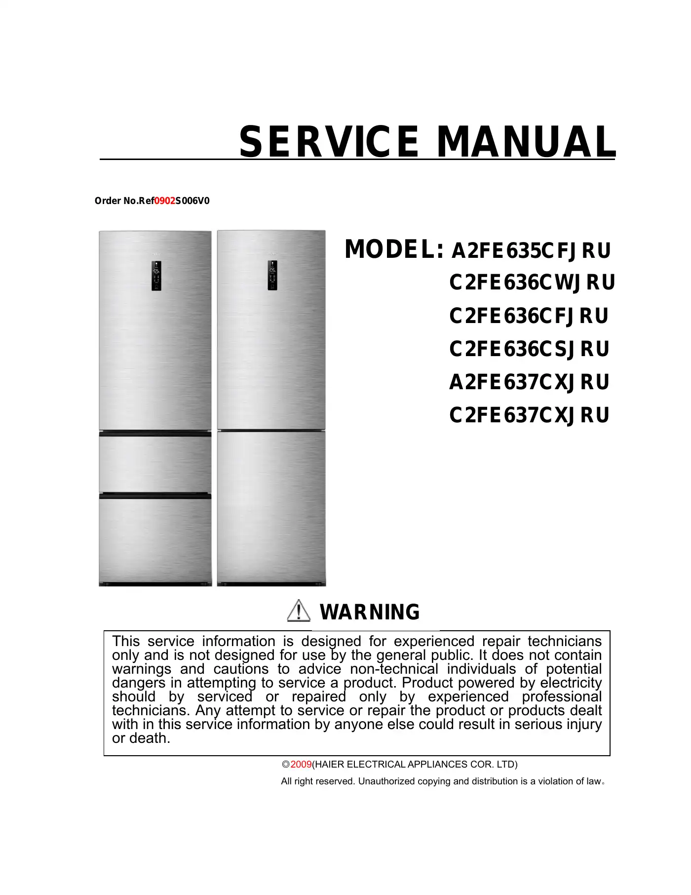 Haier A2FE635CFJRU Service Manual Manual pdf 1 page image