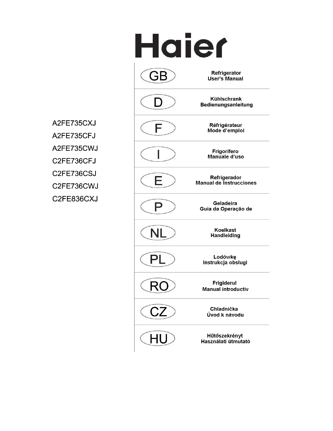 Haier A2FE735CXJ User Manual Manual pdf 1 page image