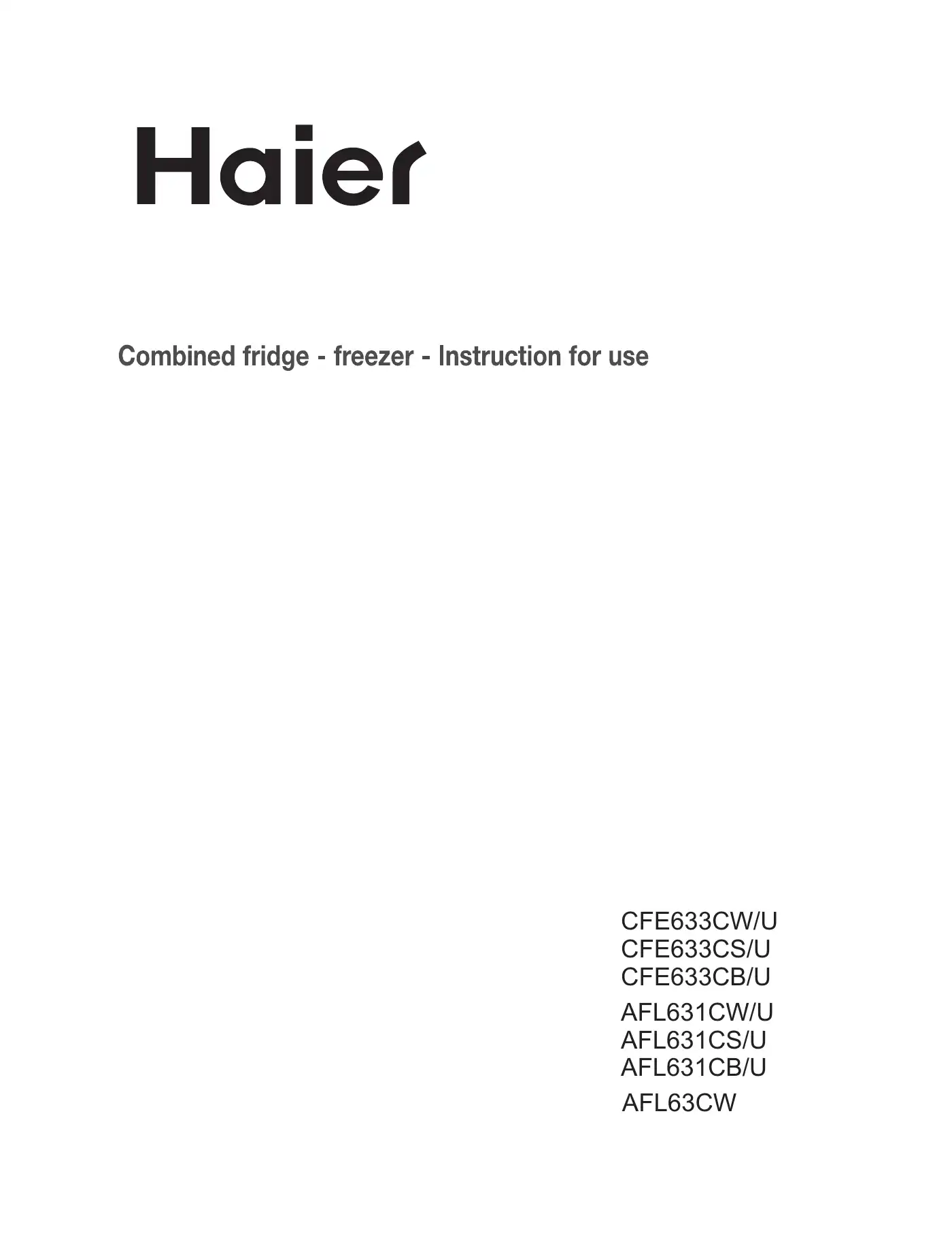 Haier AFL631CB Instructions For Use Manual Manual pdf 1 page image