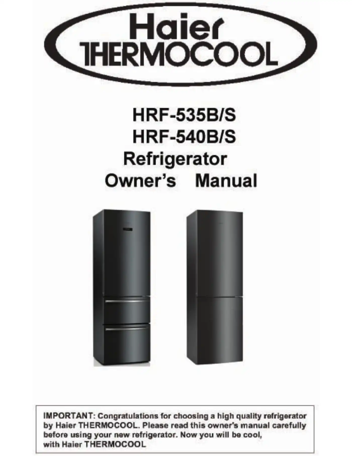 Haier HRF-540BLACK User Manual Manual pdf 1 page image