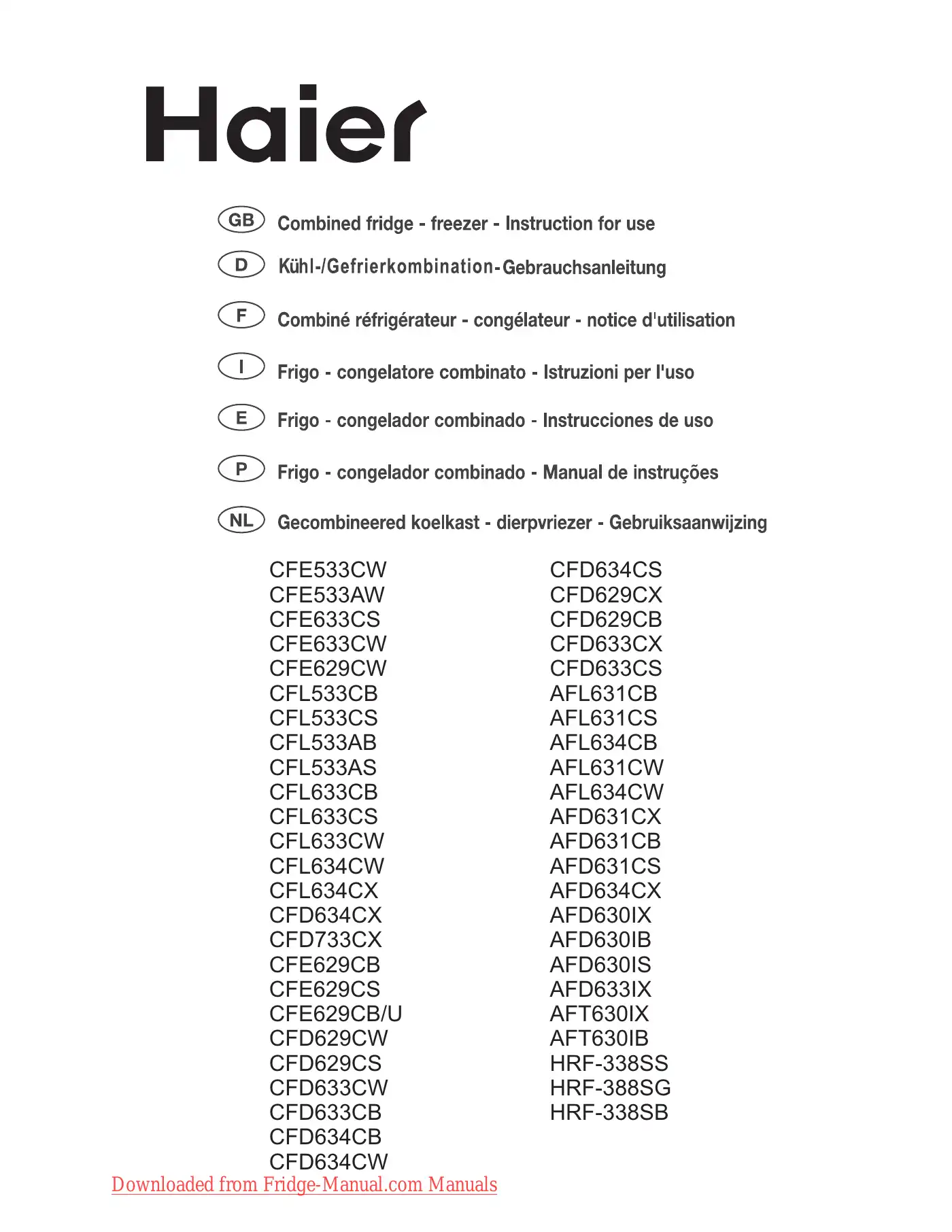 Haier AFD631CX Instructions For Use Manual Manual pdf 1 page image