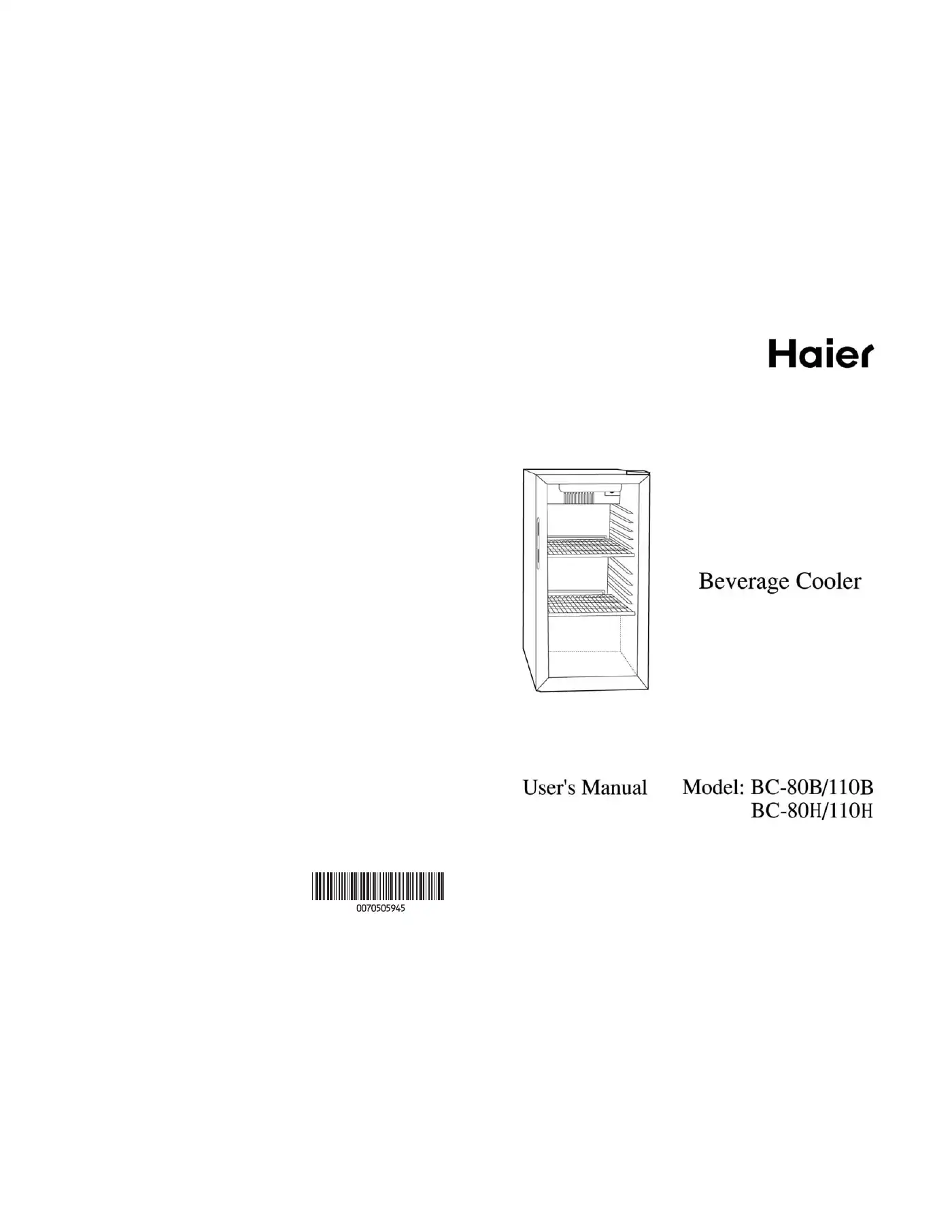 Haier BC-110B User Manual Manual pdf 1 page image