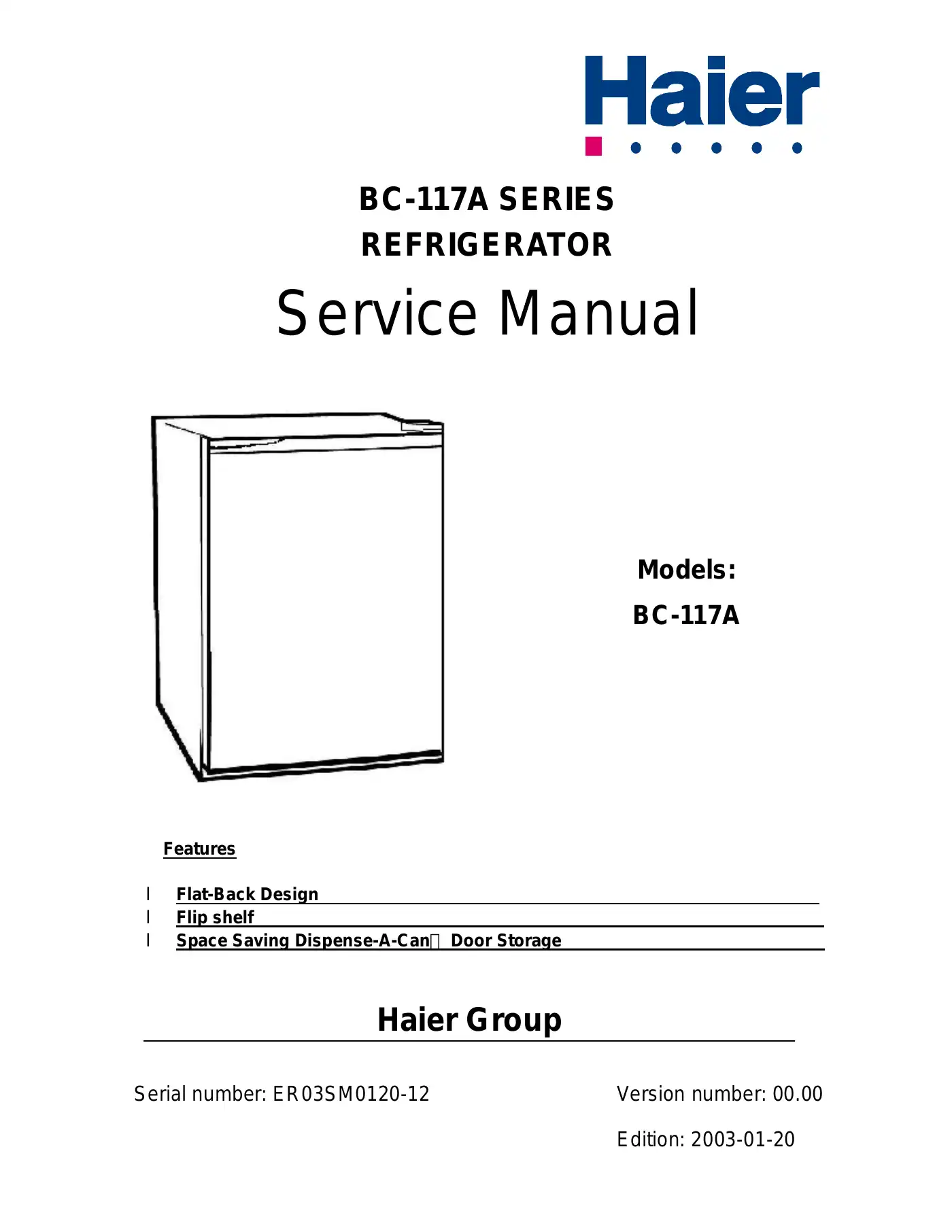 Haier BC-117A Series Service Manual Manual pdf 1 page image